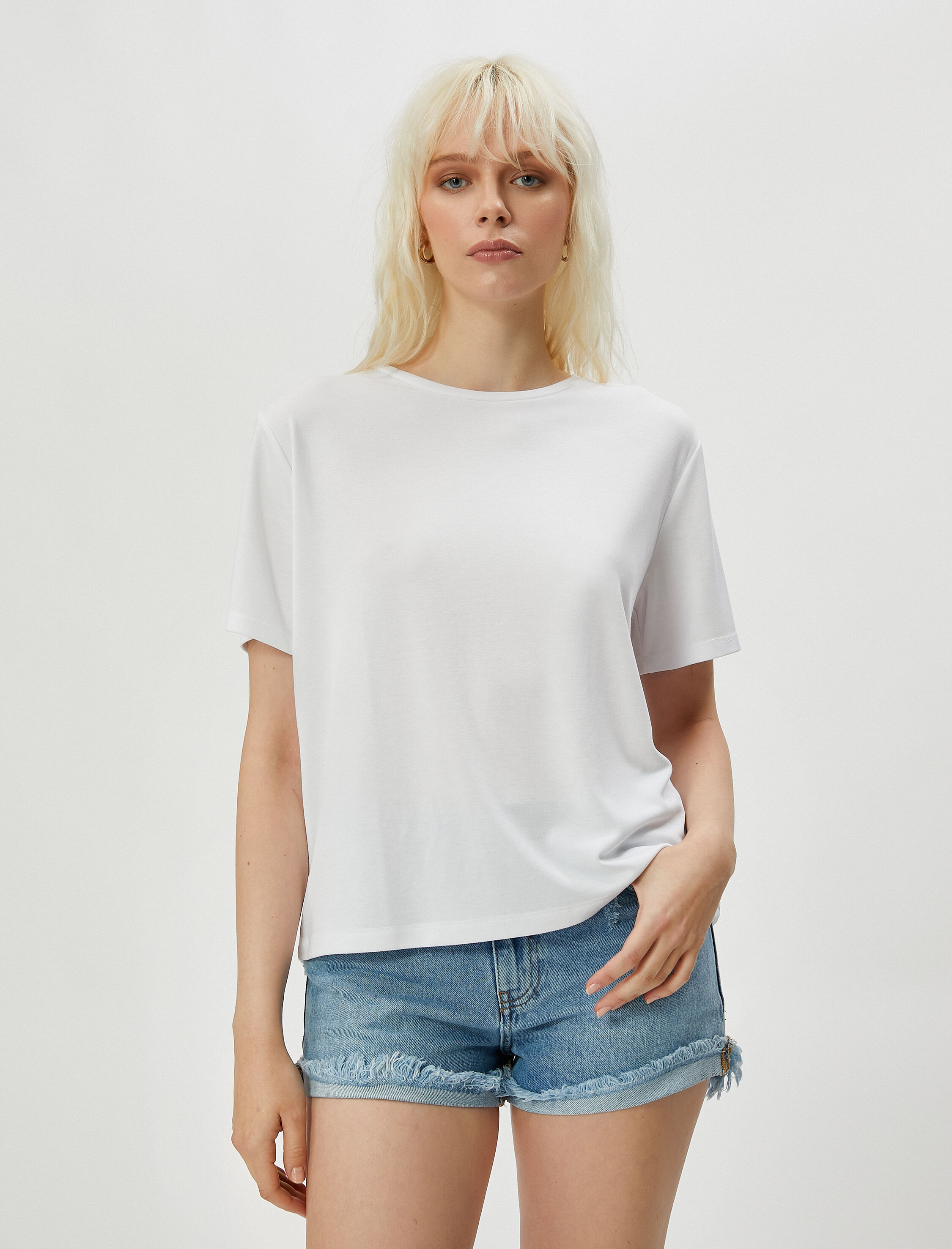   Basic Tişört Kısa Kollu Bisiklet Yaka Modal Karışımlı