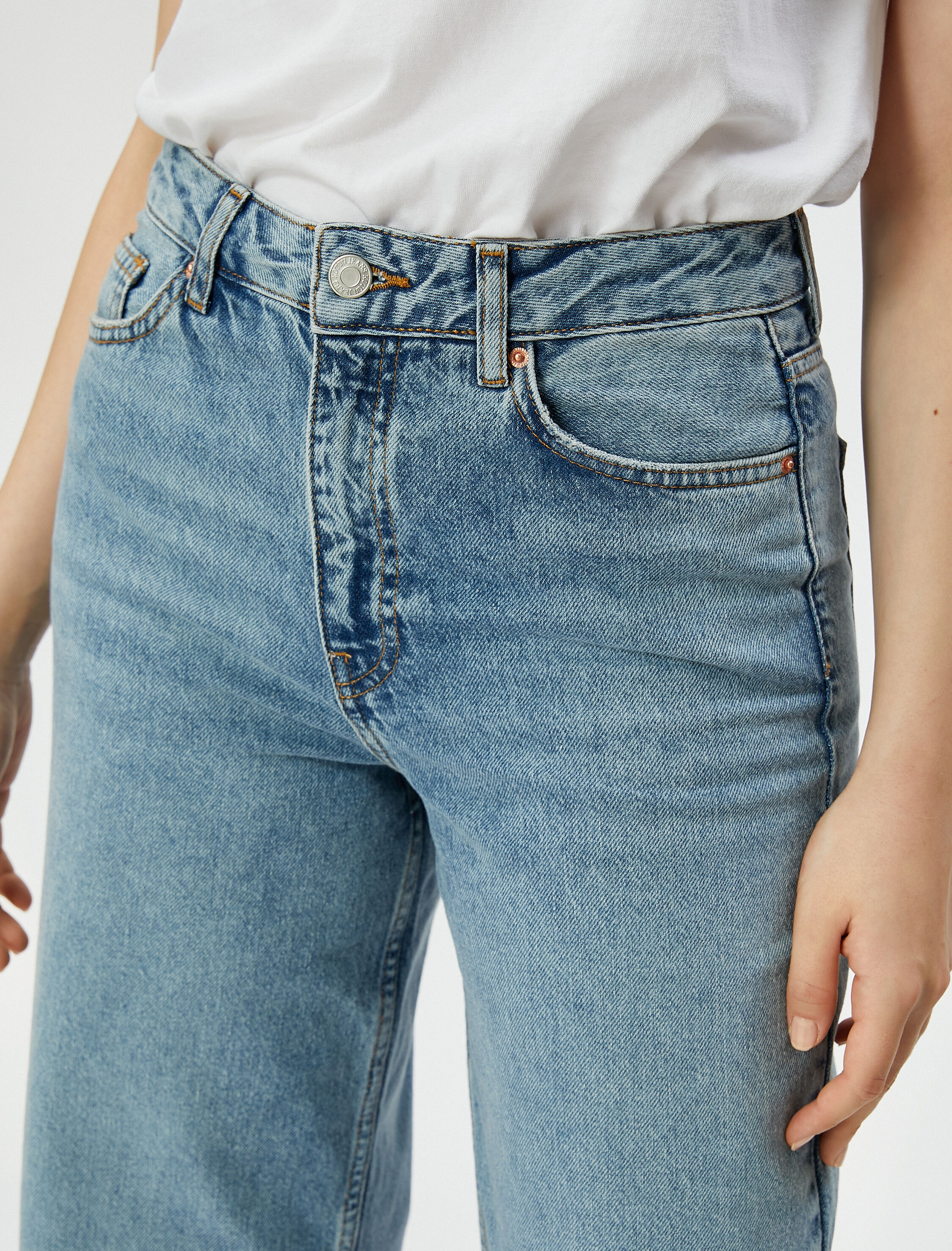   Ekstra Geniş Kısa Straight Jean Kot Pantolon Yüksek Bel - Bianca Jean