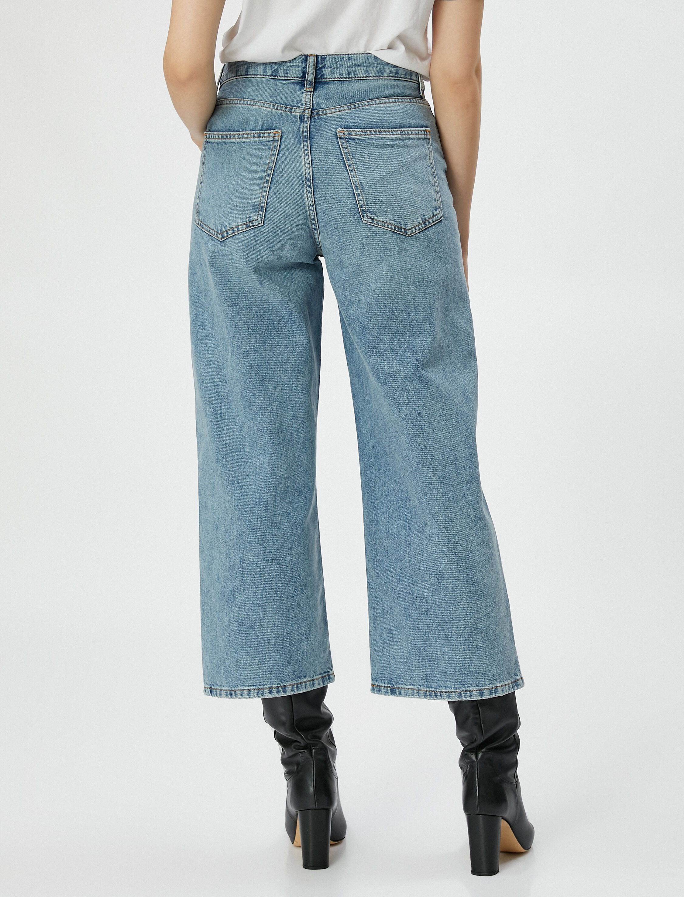   Ekstra Geniş Kısa Straight Jean Kot Pantolon Yüksek Bel - Bianca Jean