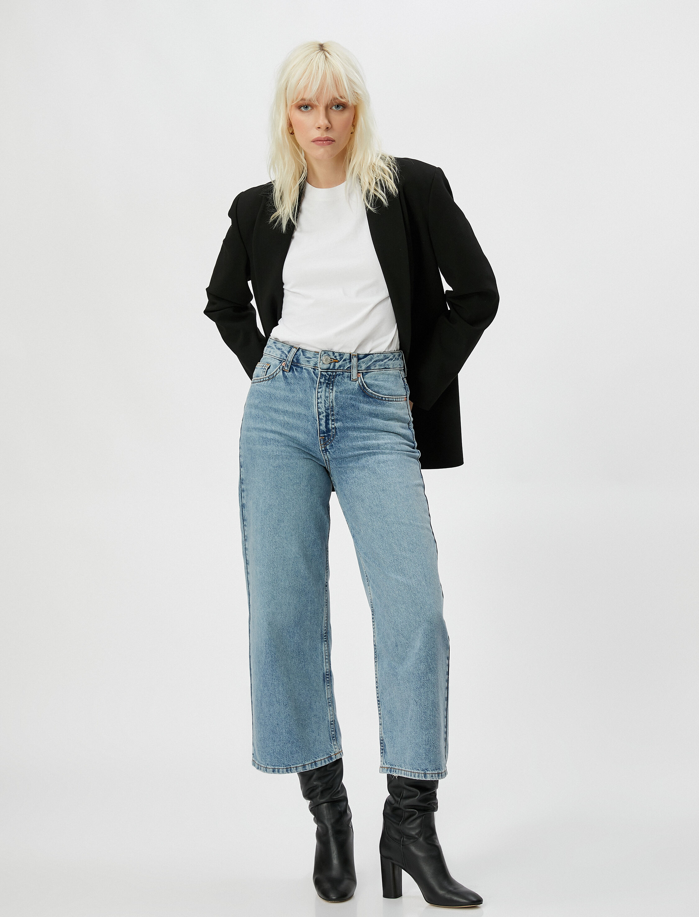   Ekstra Geniş Kısa Straight Jean Kot Pantolon Yüksek Bel - Bianca Jean