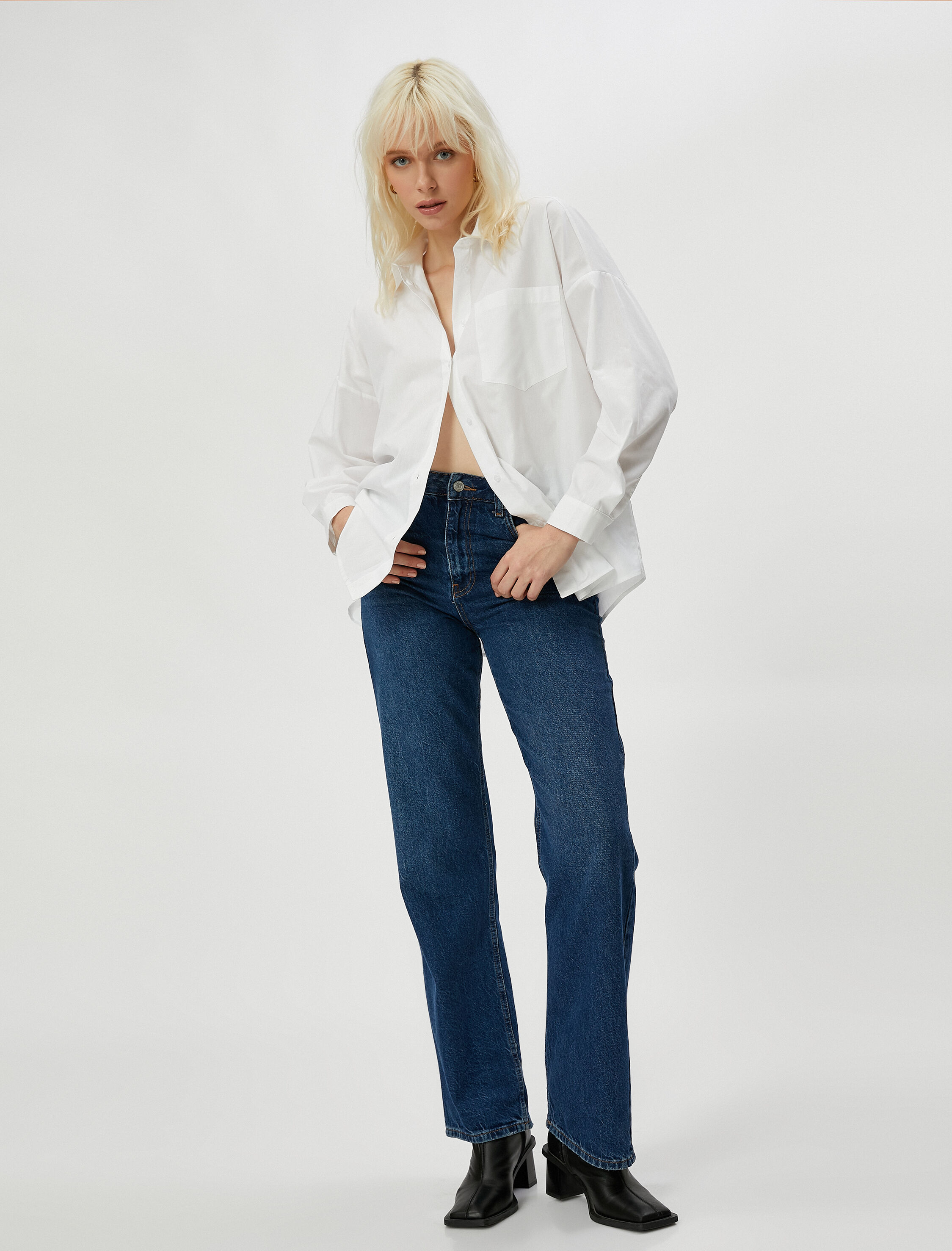   Uzun Kollu Gömlek Cep Detaylı Düğmeli Pamuklu