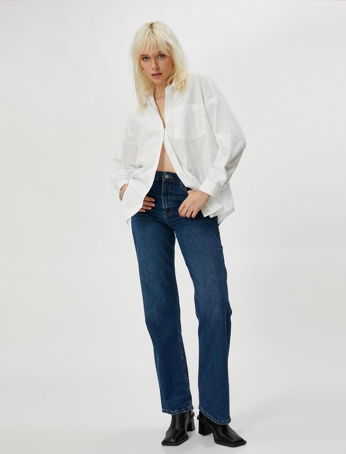  Uzun Kollu Gömlek Cep Detaylı Düğmeli Pamuklu