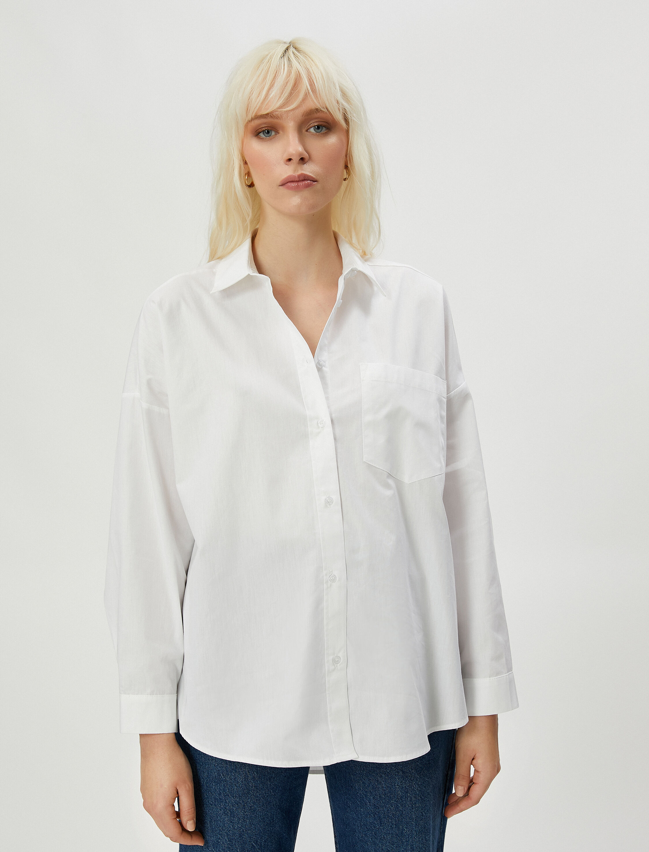   Uzun Kollu Gömlek Cep Detaylı Düğmeli Pamuklu