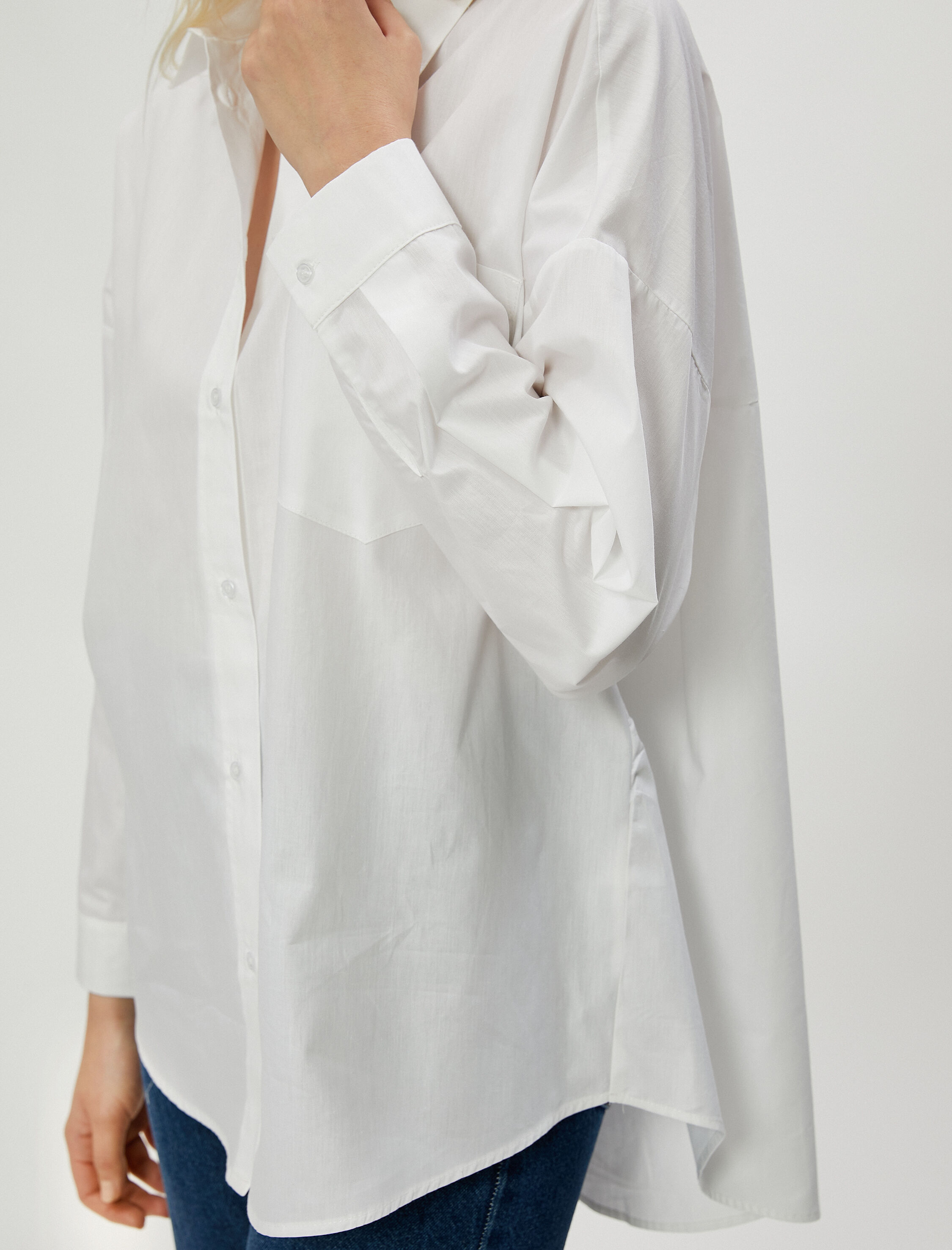   Uzun Kollu Gömlek Cep Detaylı Düğmeli Pamuklu