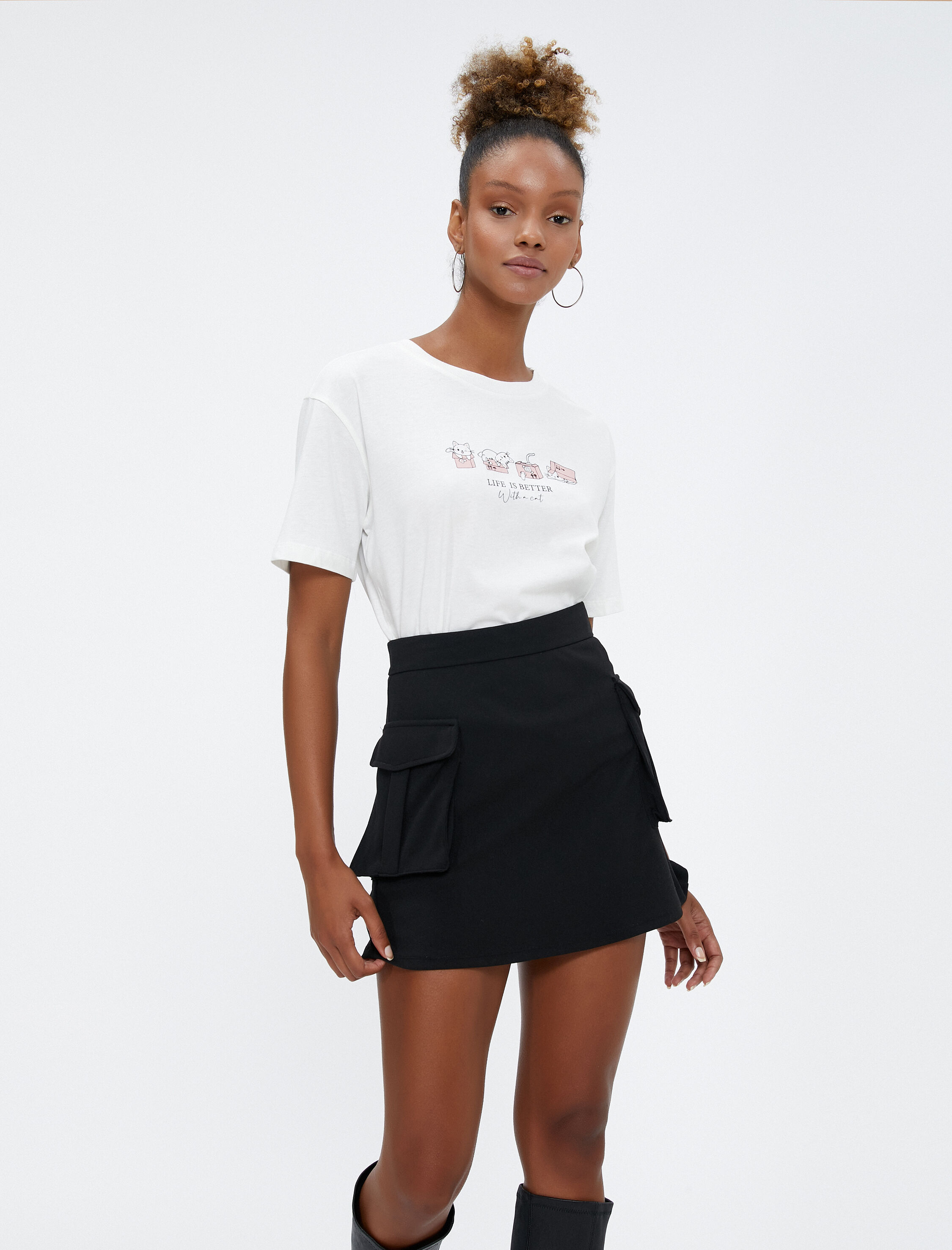   Baskılı Tişört Bisiklet Yaka Kısa Kollu Pamuklu