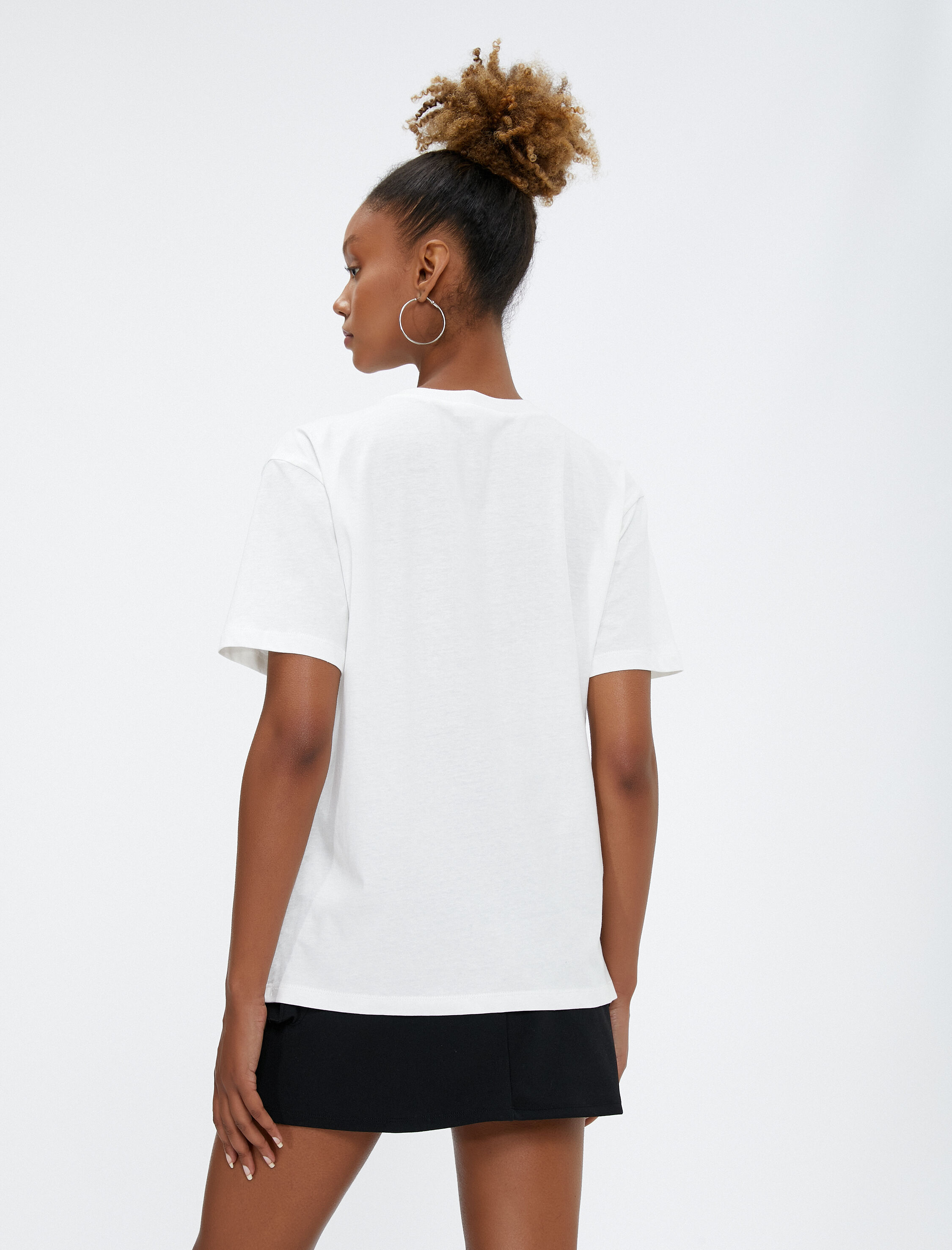   Baskılı Tişört Bisiklet Yaka Kısa Kollu Pamuklu