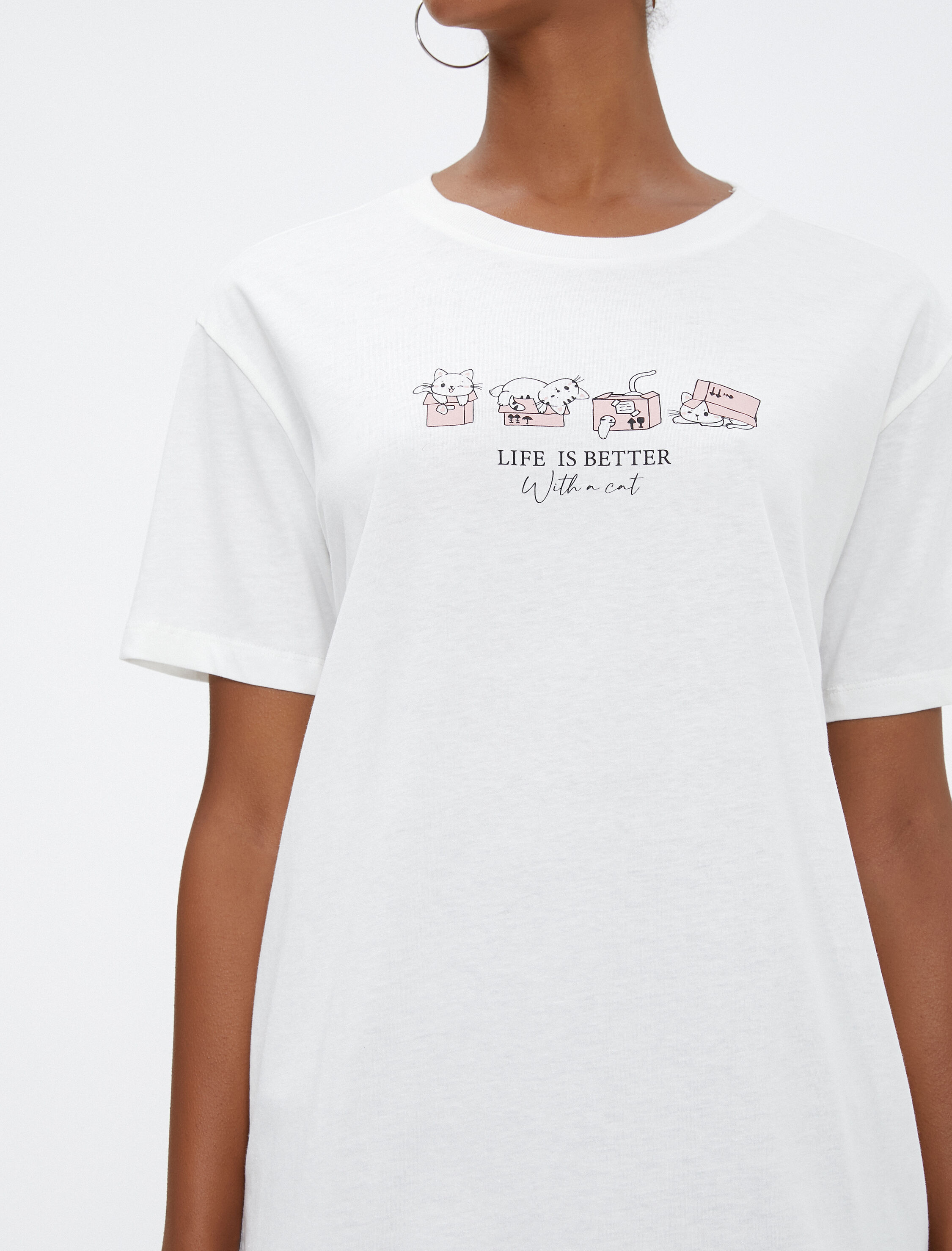   Baskılı Tişört Bisiklet Yaka Kısa Kollu Pamuklu