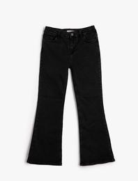 İspanyol Paça Kot Pantolon Cepli Normal Bel - Flare Jean