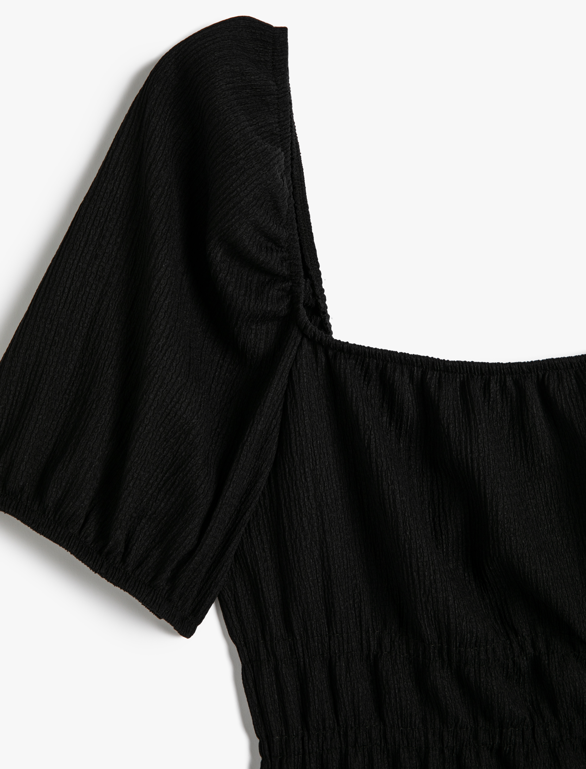   Balon Kollu Tişört Kare Yaka Fırfırlı Dokulu