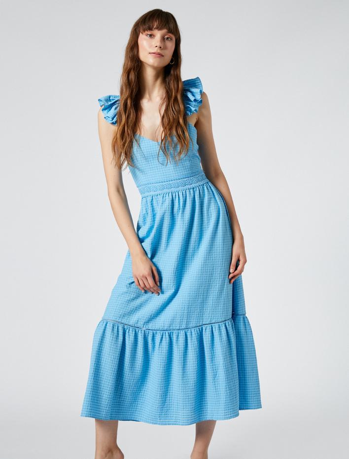  Fırfırlı Elbise Askılı Sırt Detaylı Volanlı Viskon Karışımlı