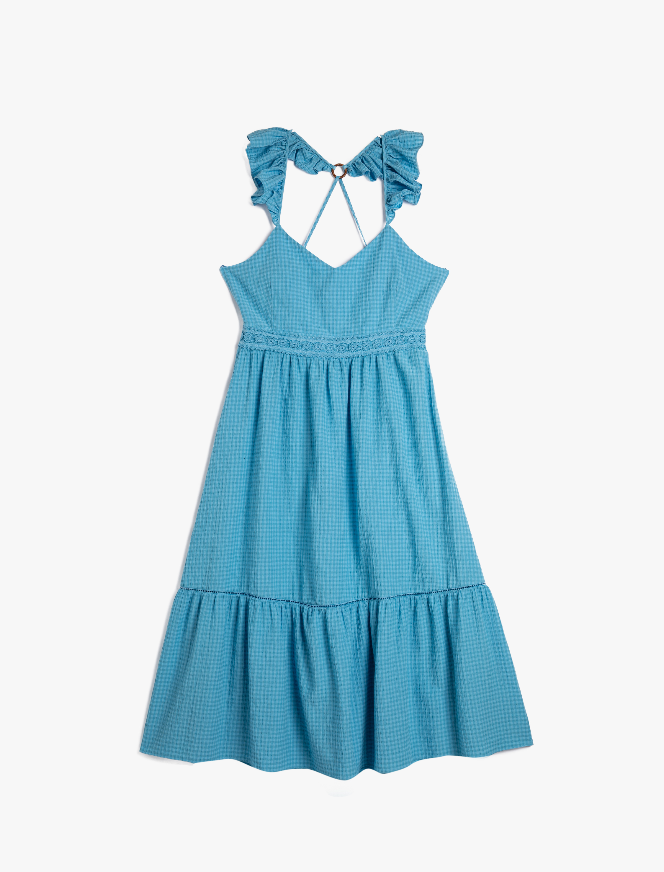   Fırfırlı Elbise Askılı Sırt Detaylı Volanlı Viskon Karışımlı