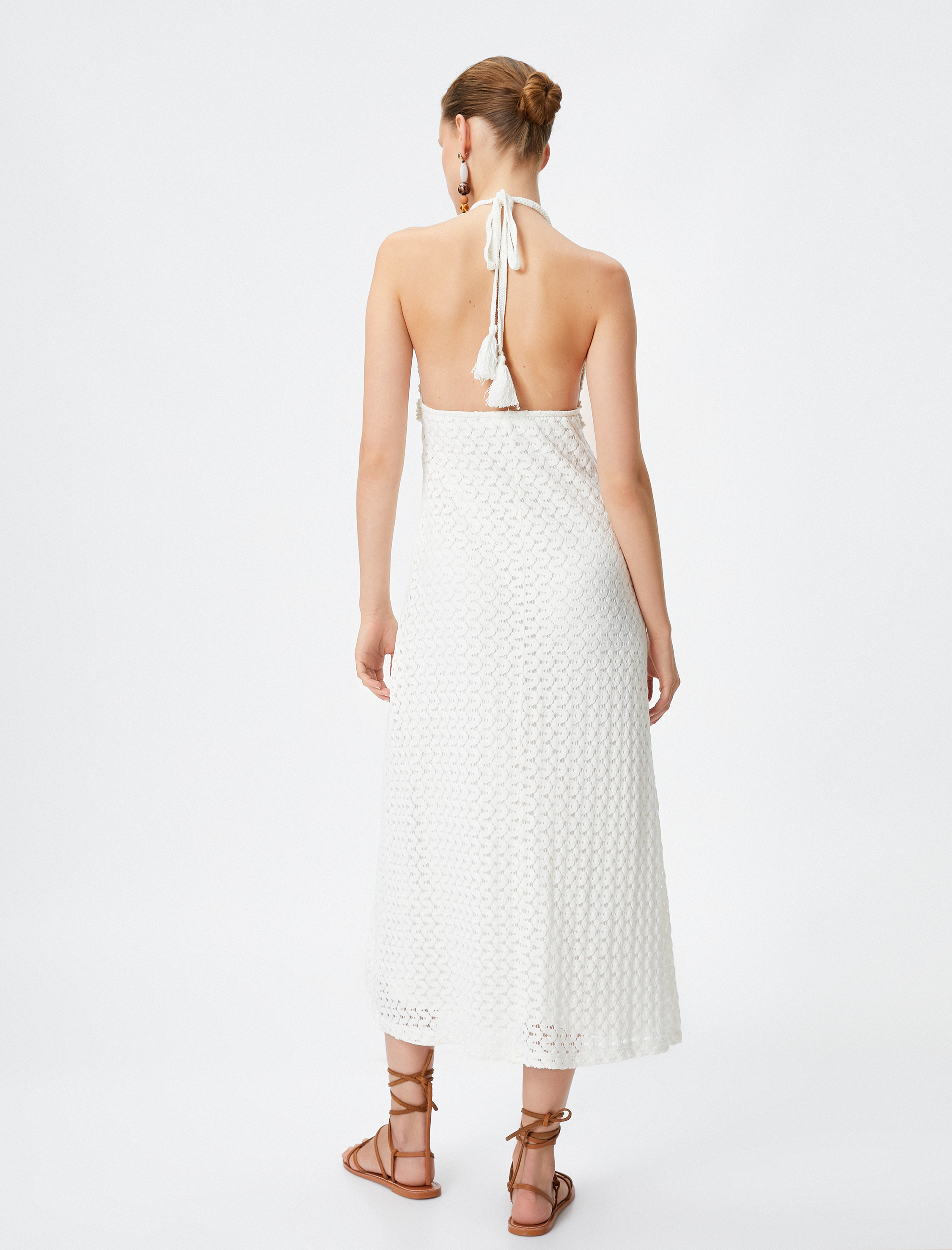   Kroşe Uzun Elbise İnce Askılı Astarlı