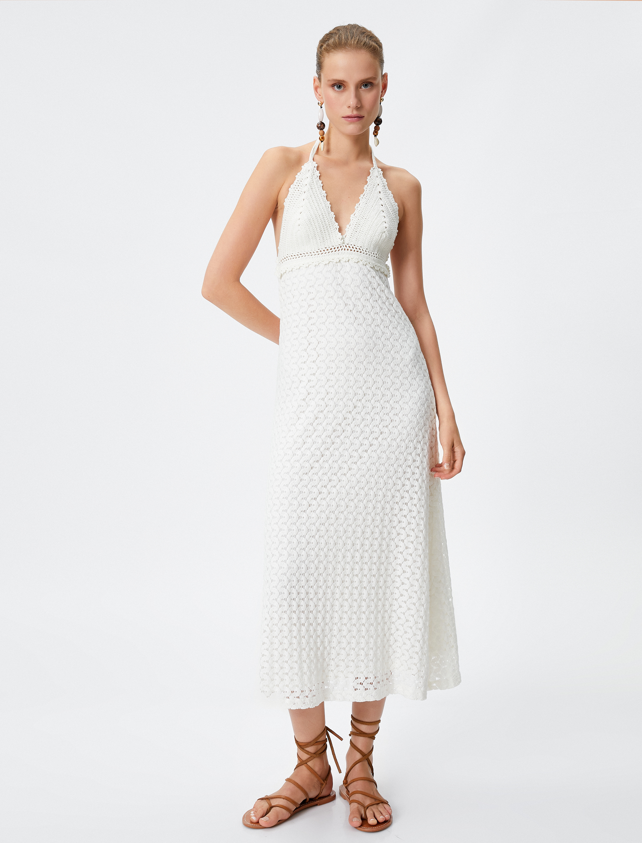   Kroşe Uzun Elbise İnce Askılı Astarlı