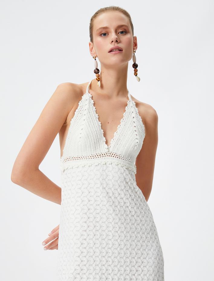  Kroşe Uzun Elbise İnce Askılı Astarlı