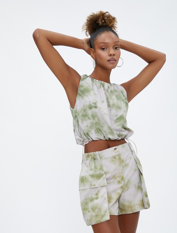  Kargo Şort Batik Desenli Asimetrik Kesim Paraşüt Kumaş