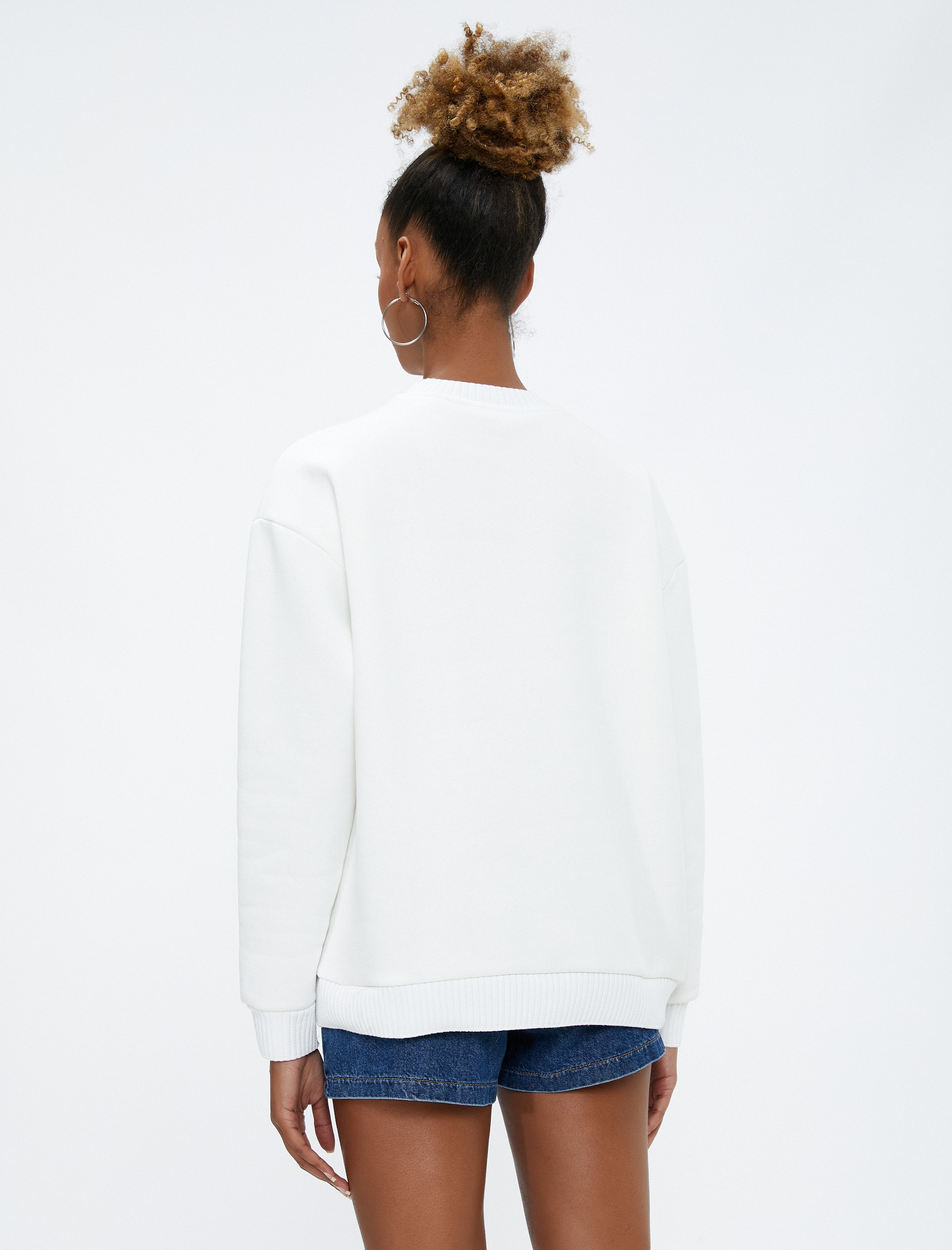   Şardonlu Basic Sweatshirt Bisiklet Yaka Uzun Kollu