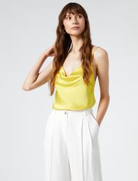 Abiye Saten Bluz İnce Askılı Degaje Yaka