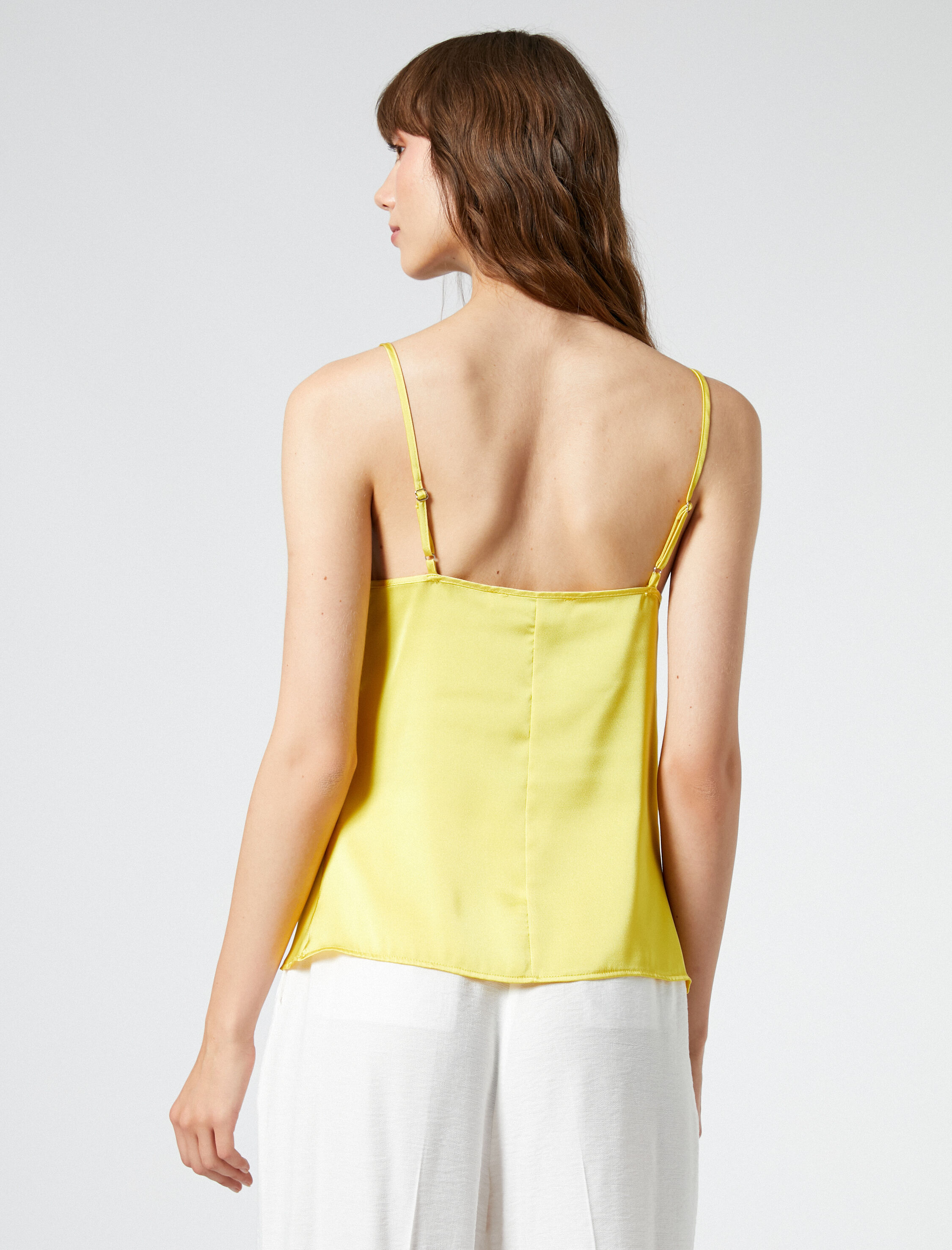   Abiye Saten Bluz İnce Askılı Degaje Yaka