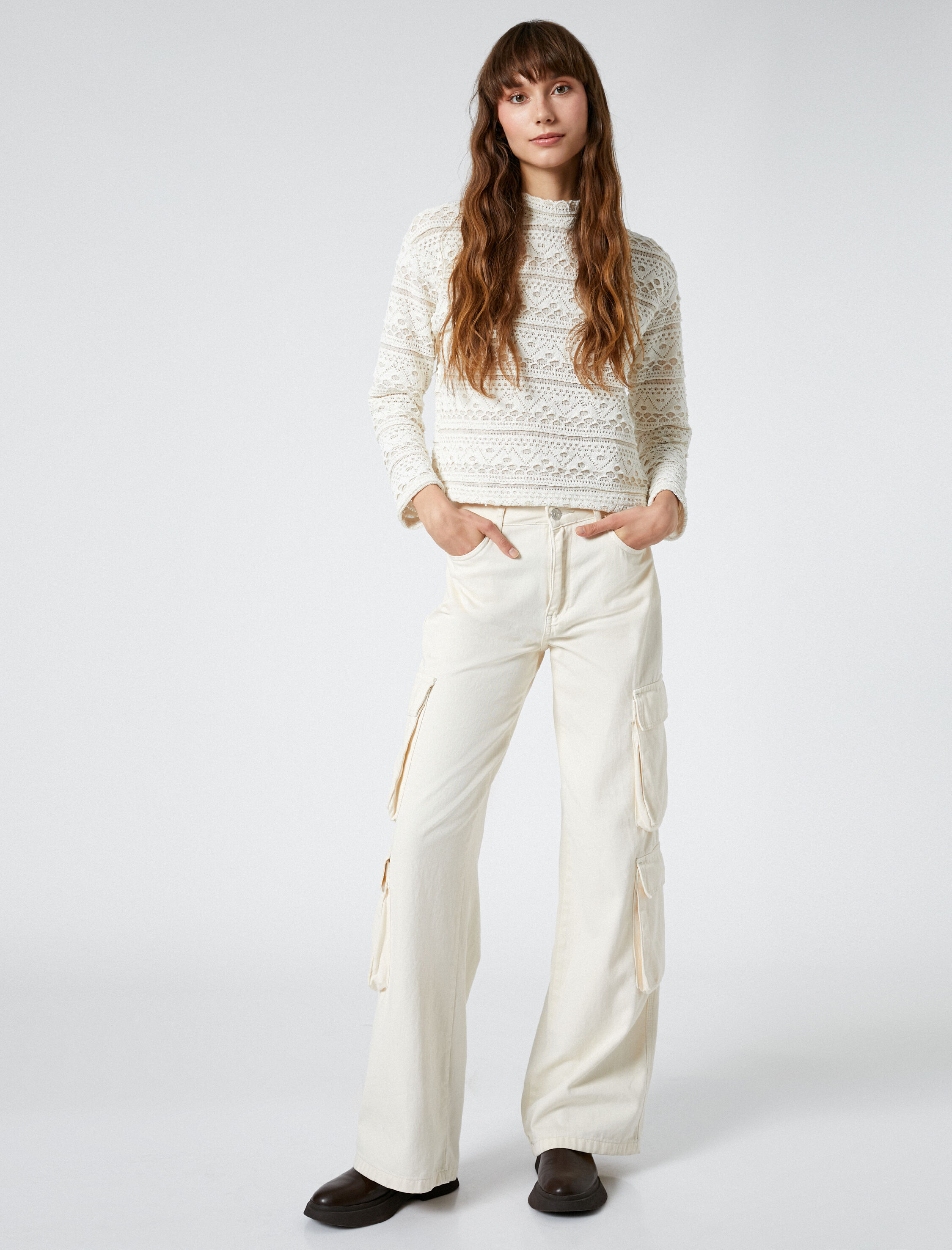   Ajurlu Kazak Dik Yaka Uzun Kollu