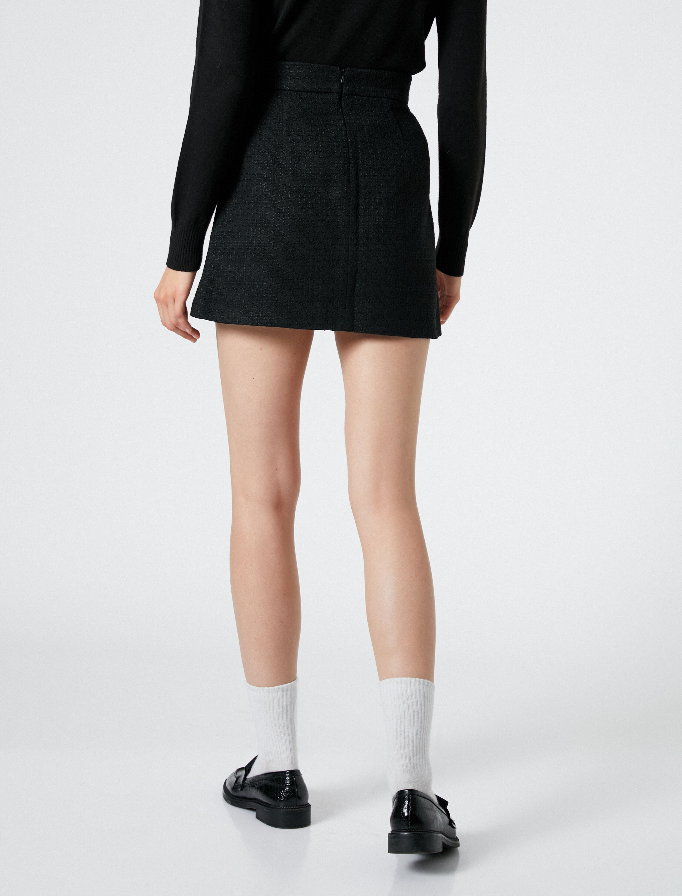   Tüvit Mini Etek Gold Düğme Detaylı Pliseli