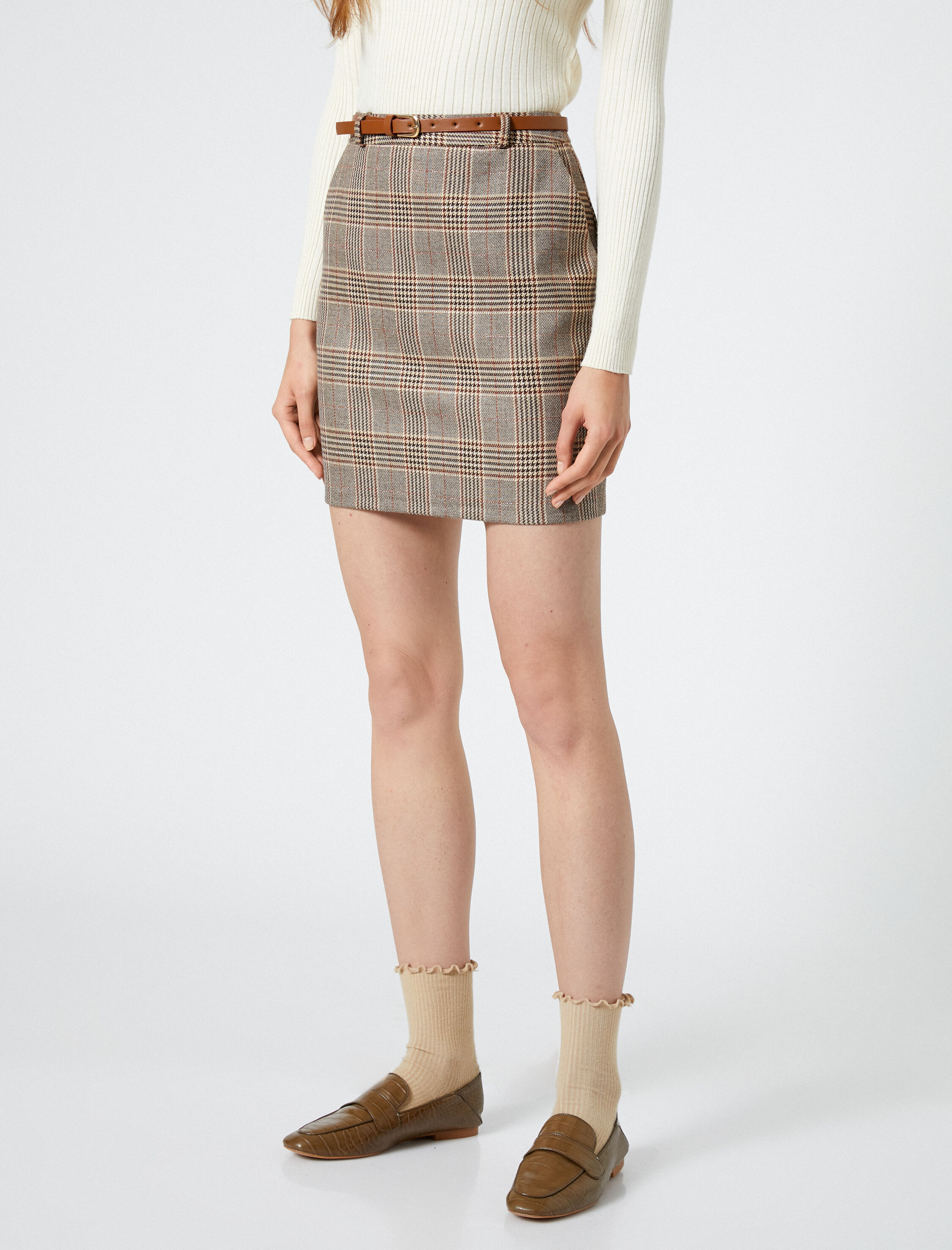   Mini Etek Kemer Detaylı Cepli Viskon Karışımlı