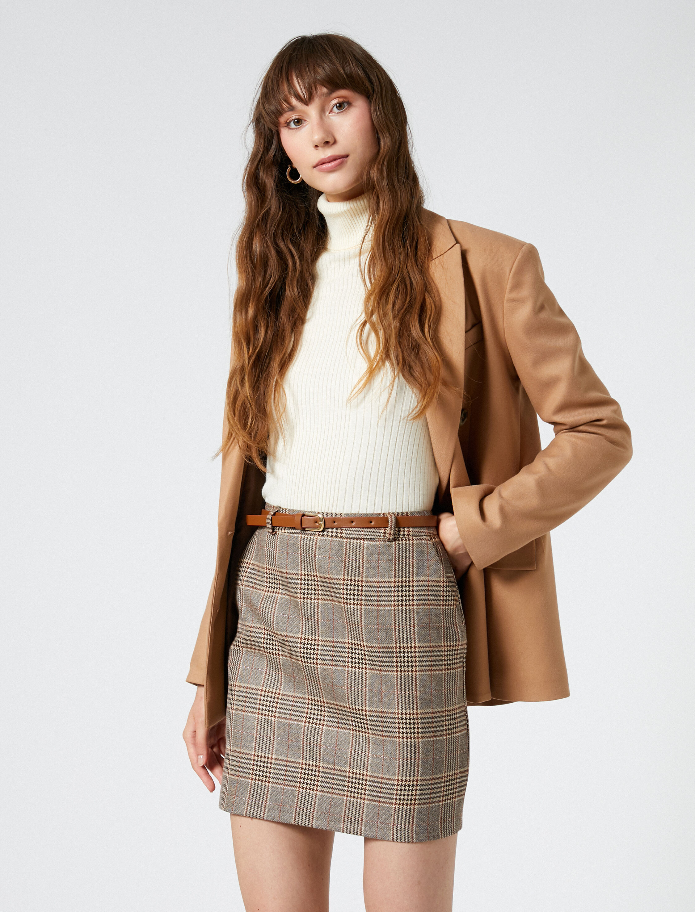   Mini Etek Kemer Detaylı Cepli Viskon Karışımlı