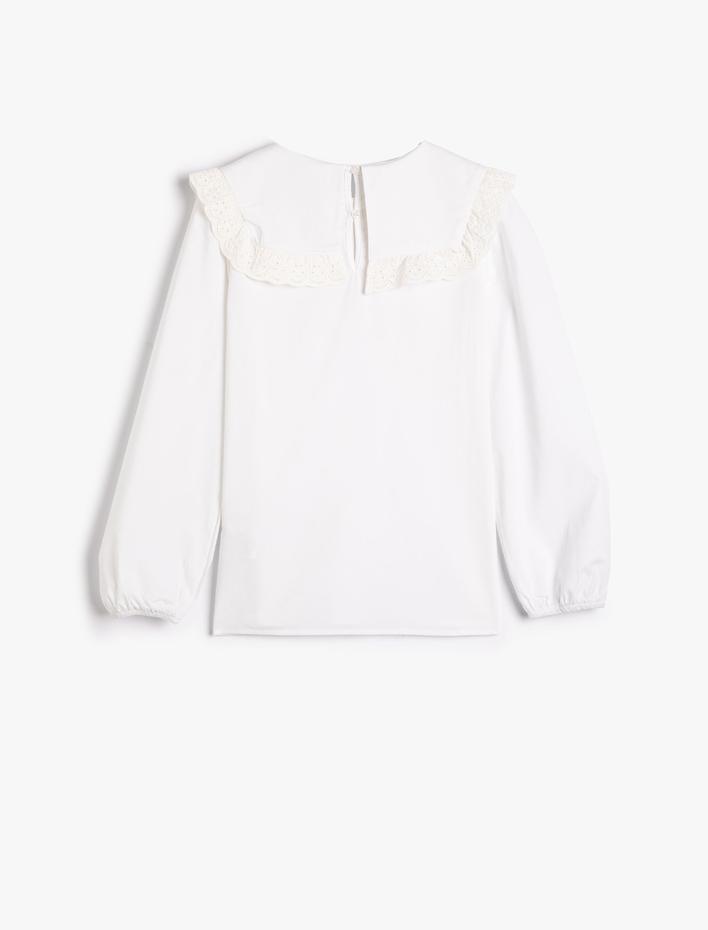 Kız Çocuk Pamuklu Gömlek Düğmesiz Uzun Kollu Geniş Yaka Fırfır Detaylı