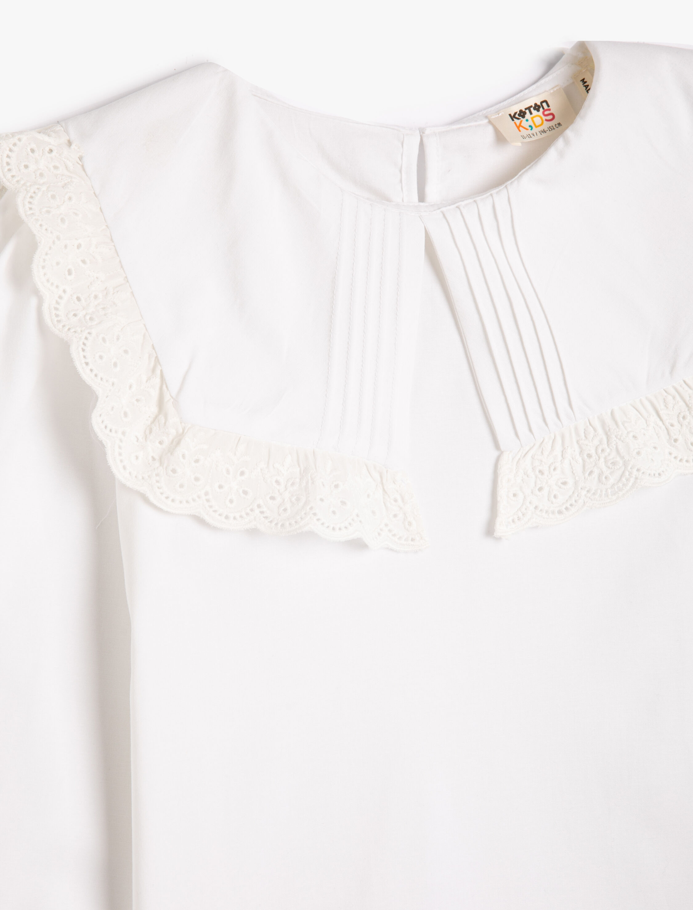  Kız Çocuk Pamuklu Gömlek Düğmesiz Uzun Kollu Geniş Yaka Fırfır Detaylı