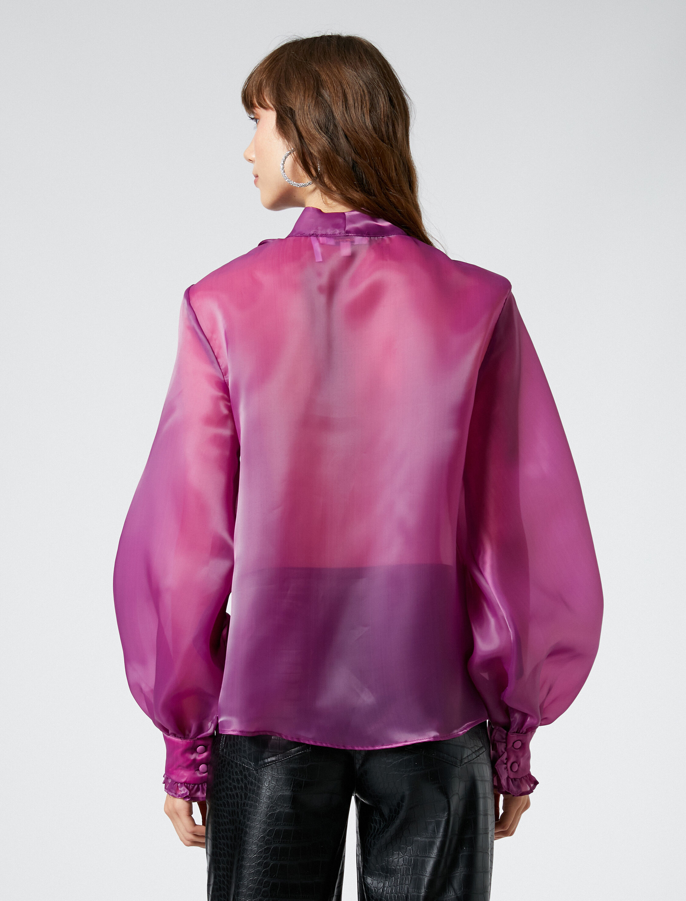   Abiye Bluz Organze Fular Yaka Düğmeli Balon Kollu Fırfırlı