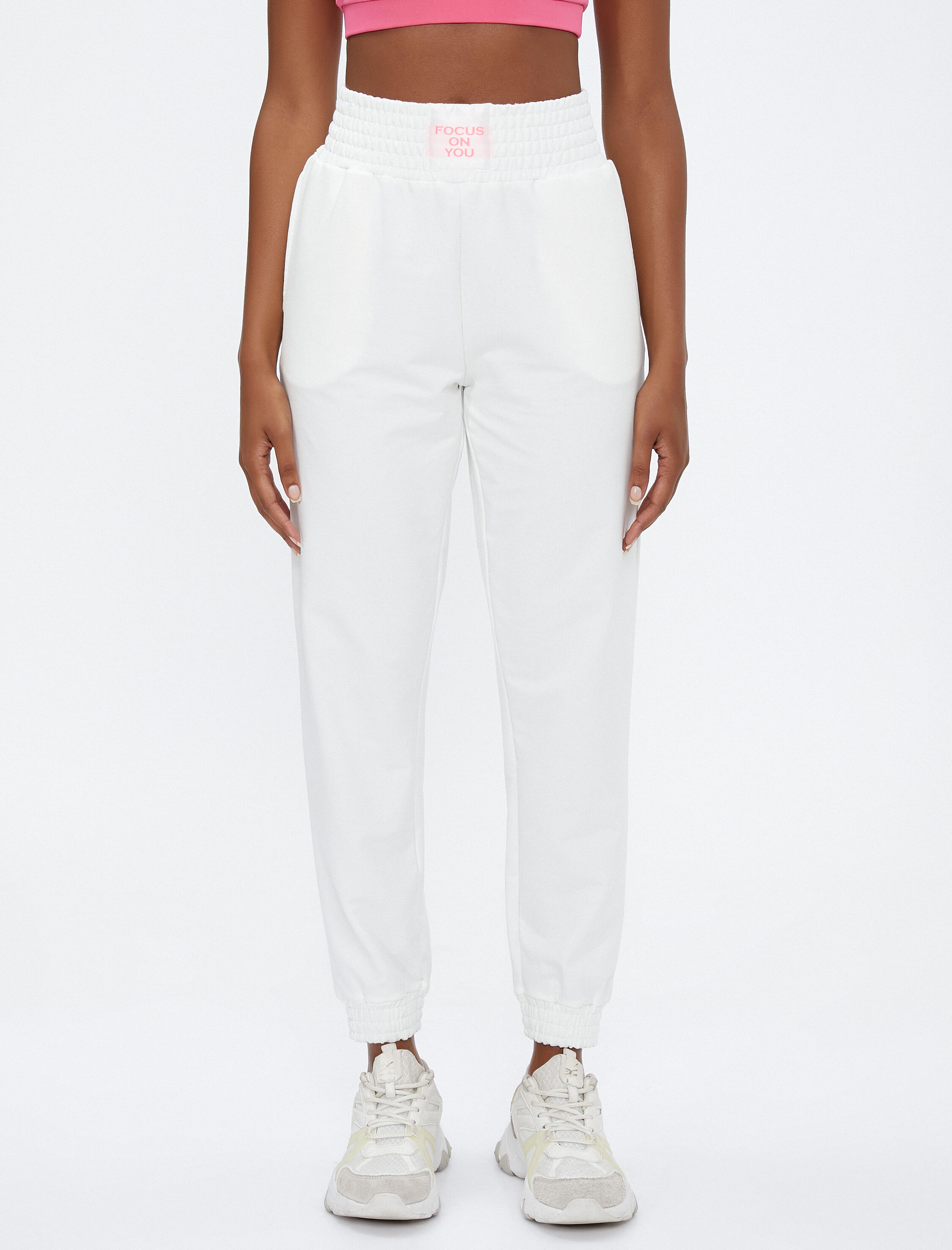   Jogger Eşofman Altı Etiket Detaylı Cepli Yüksek Bel