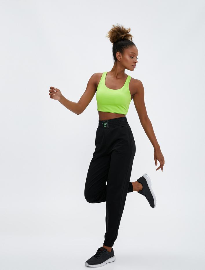  Jogger Eşofman Altı Etiket Detaylı Cepli Yüksek Bel