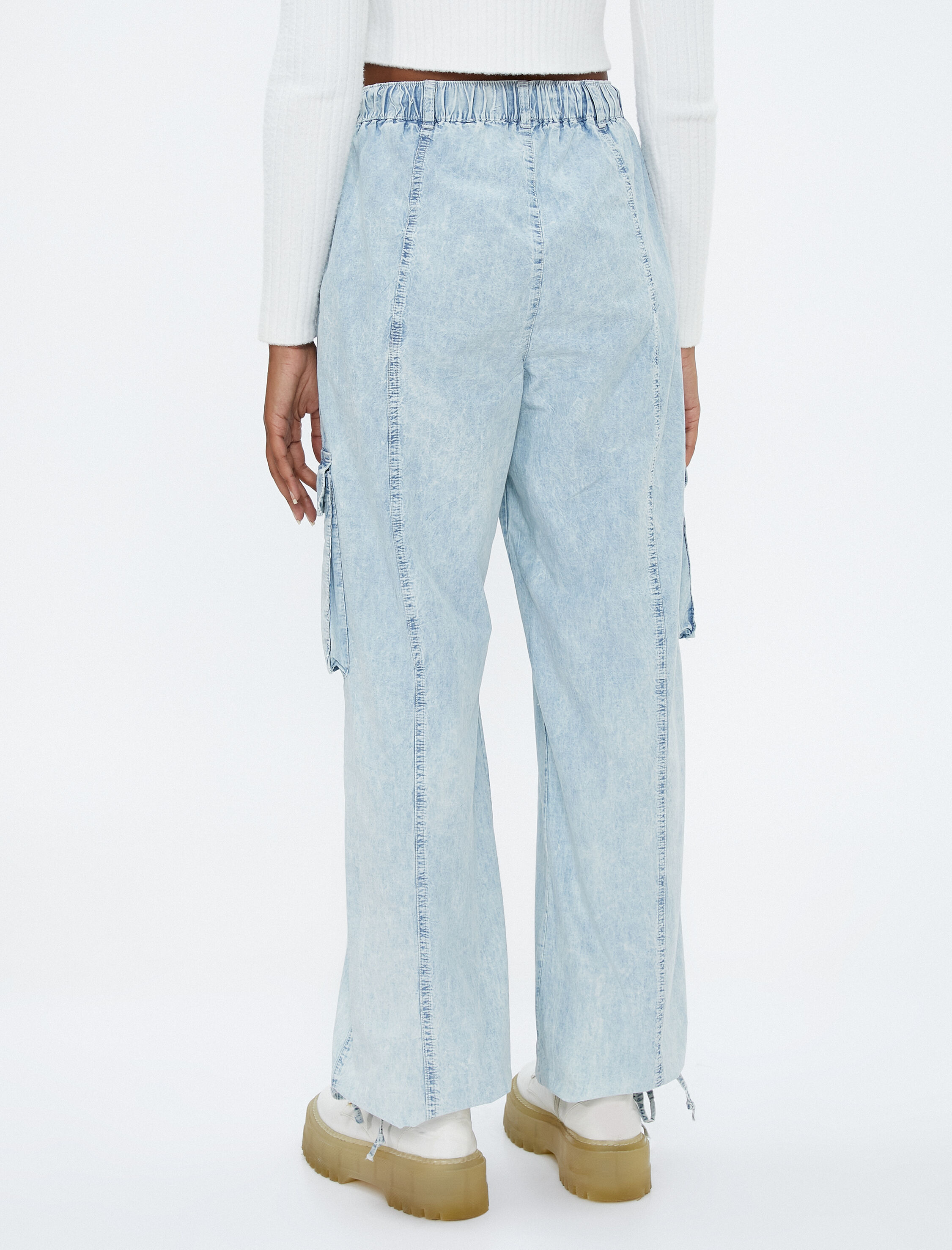   Kot Kargo Pantolon Cep Detaylı Beli Bağcıklı - Baggy Jean