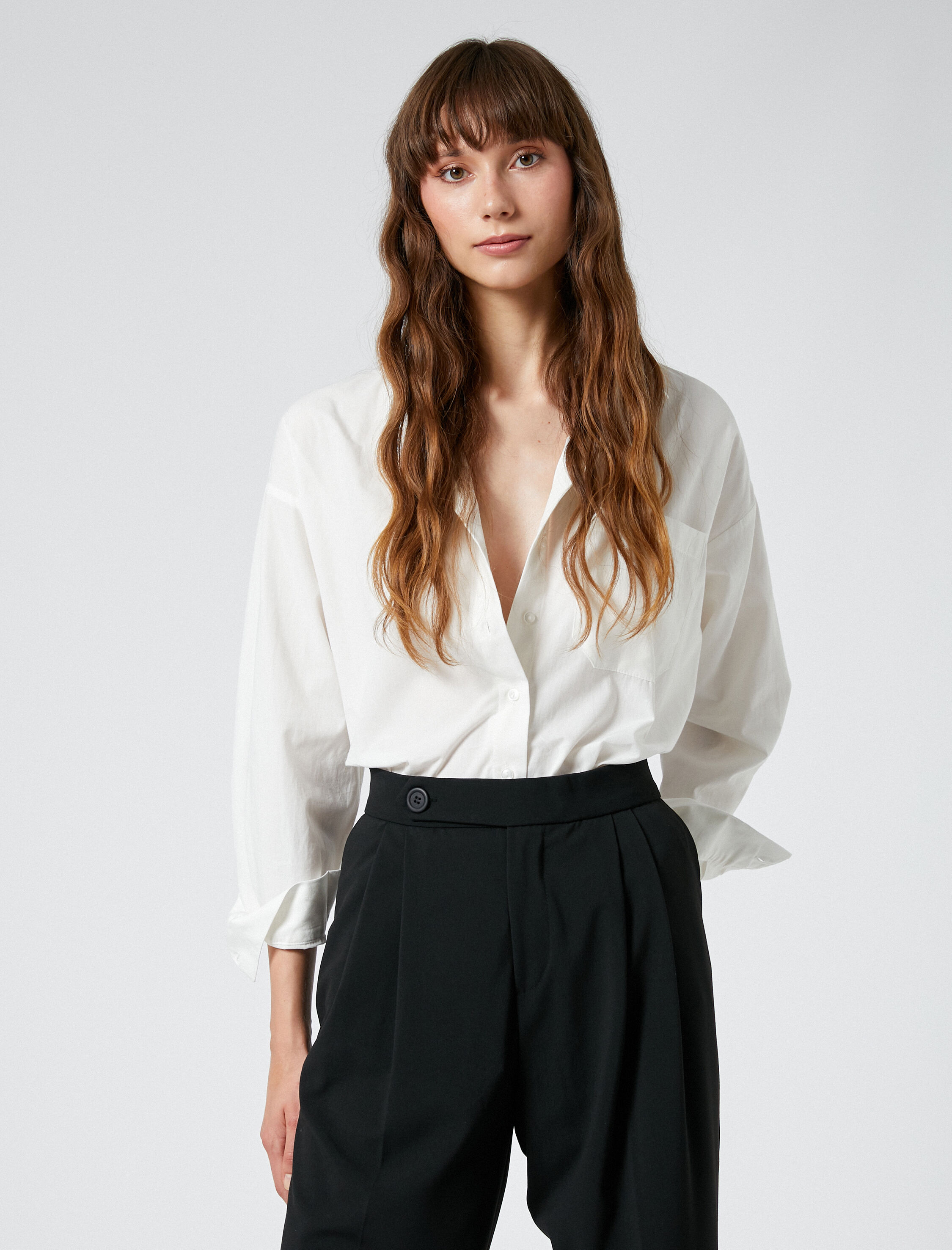   Oversize Gömlek Uzun Kollu Cep Detaylı Düğmeli Pamuklu