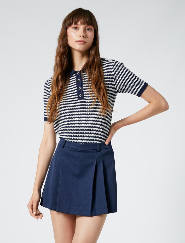  Triko Kazak Kısa Kollu Polo Yaka Düğmeli Kaşmir Dokulu