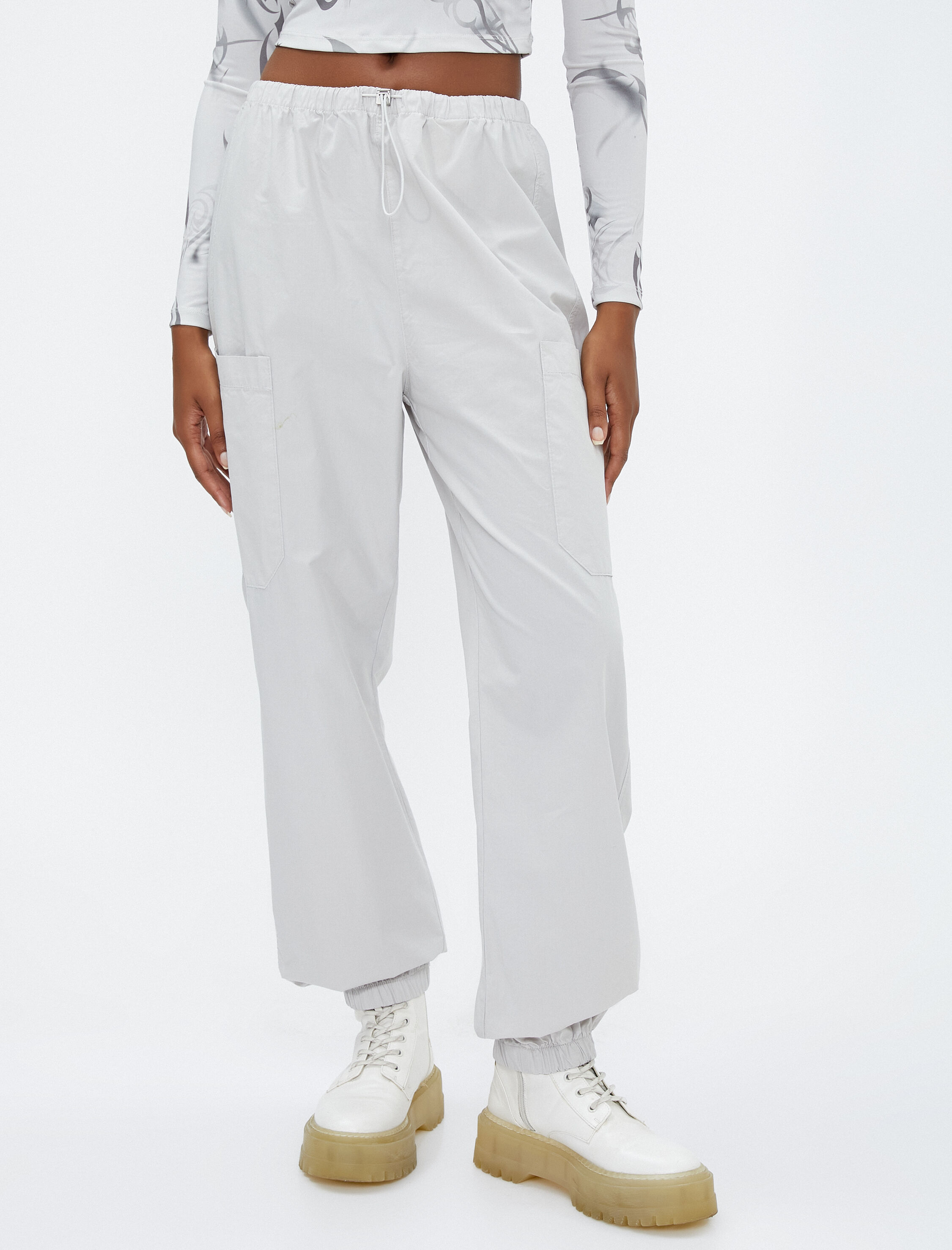   Paraşüt Pantolon Cep Detaylı Lastikli Stoperli Pamuklu