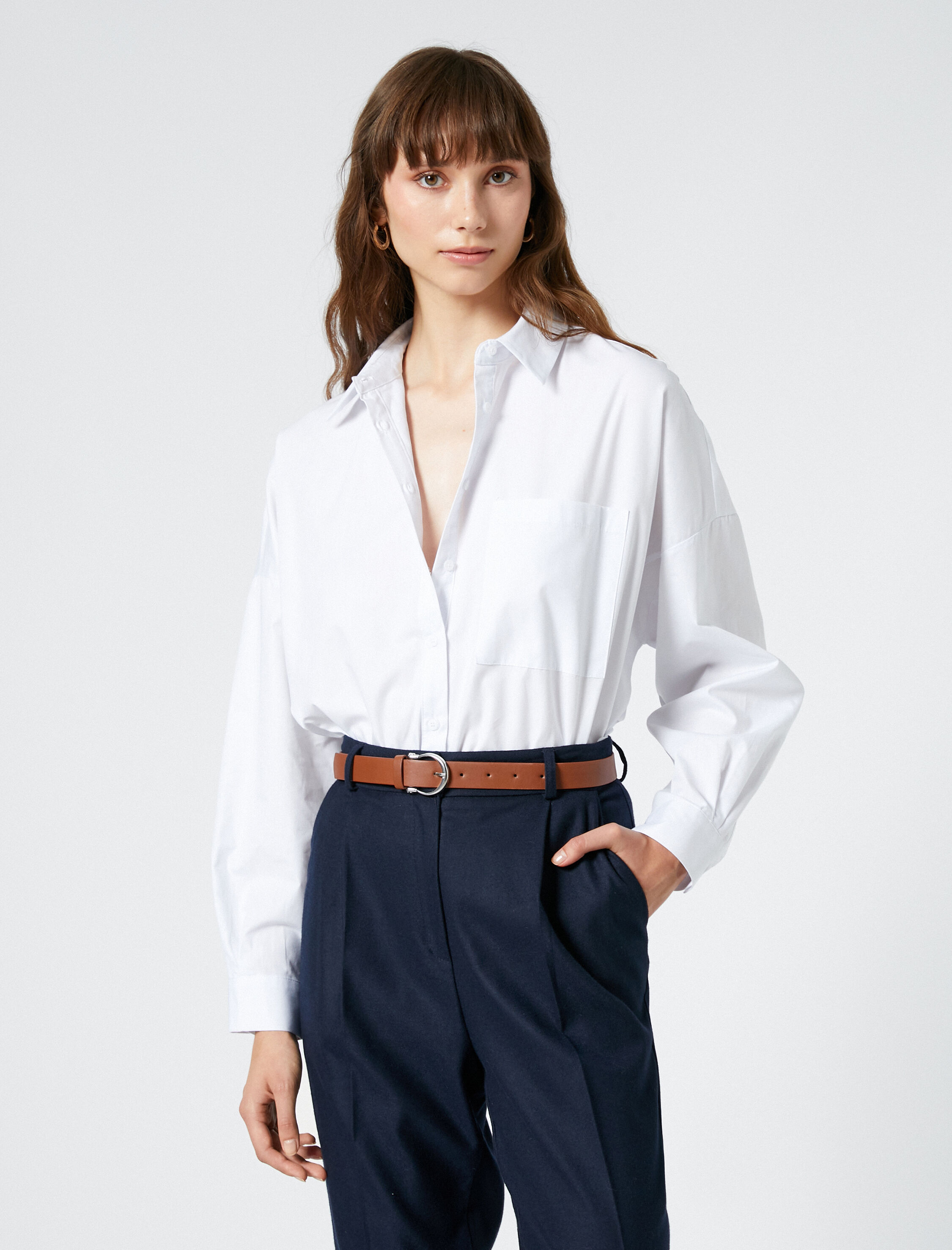   Basic Gömlek Uzun Kollu Düğmeli Cep Detaylı Pamuklu