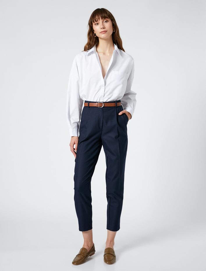  Basic Gömlek Uzun Kollu Düğmeli Cep Detaylı Pamuklu