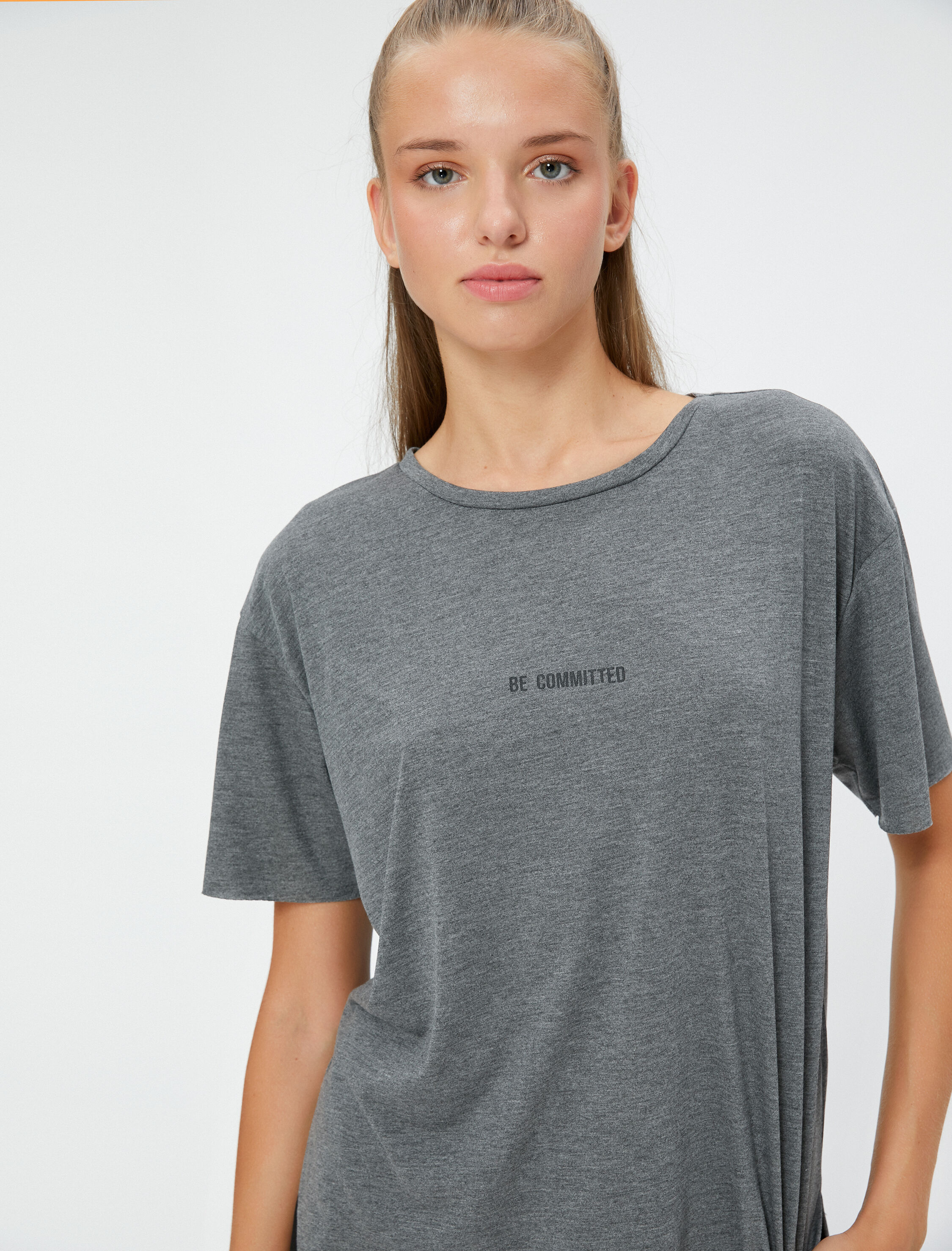   Spor Tişört Bisiklet Yaka Kısa Kollu Slogan Baskılı