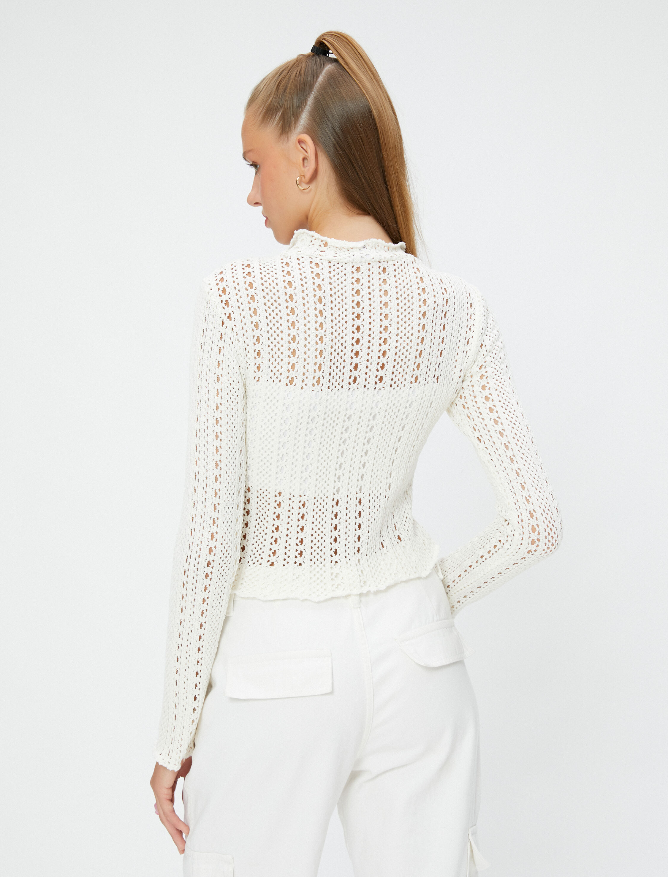   Uzun Kollu Ajurlu Tişört Dik Yaka Slim Fit