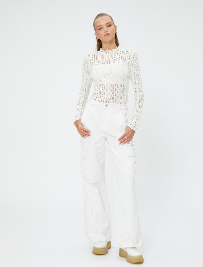  Uzun Kollu Ajurlu Tişört Dik Yaka Slim Fit