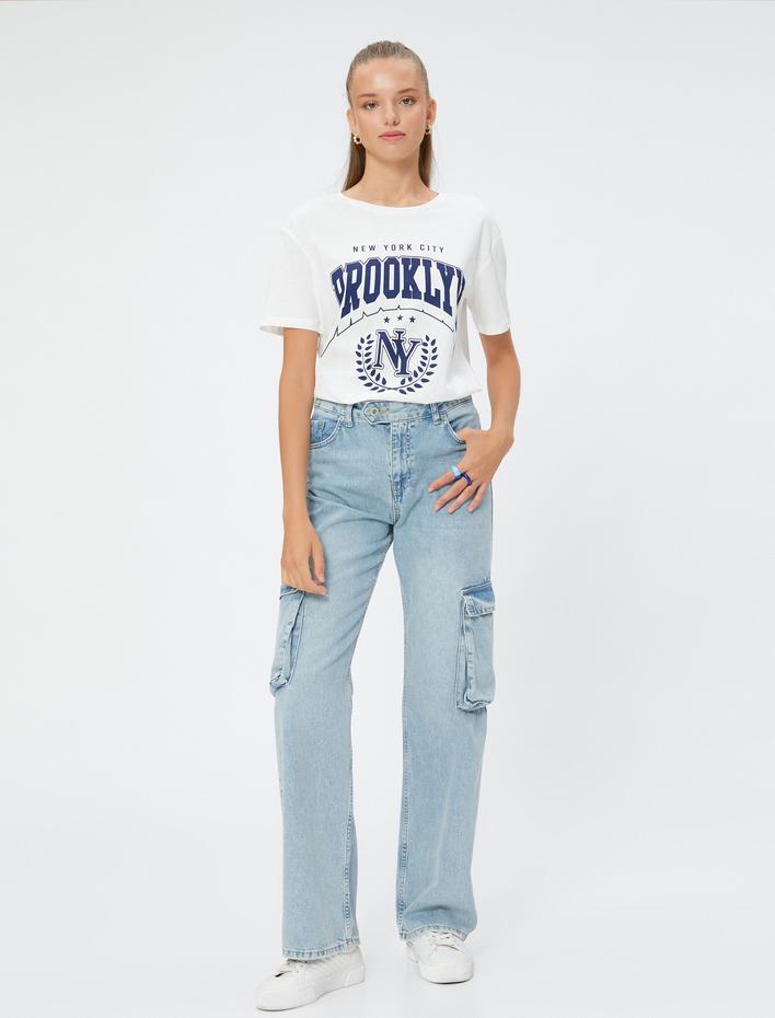  Kolej Tişört Baskılı Bisiklet Yaka Kısa Kollu Pamuklu