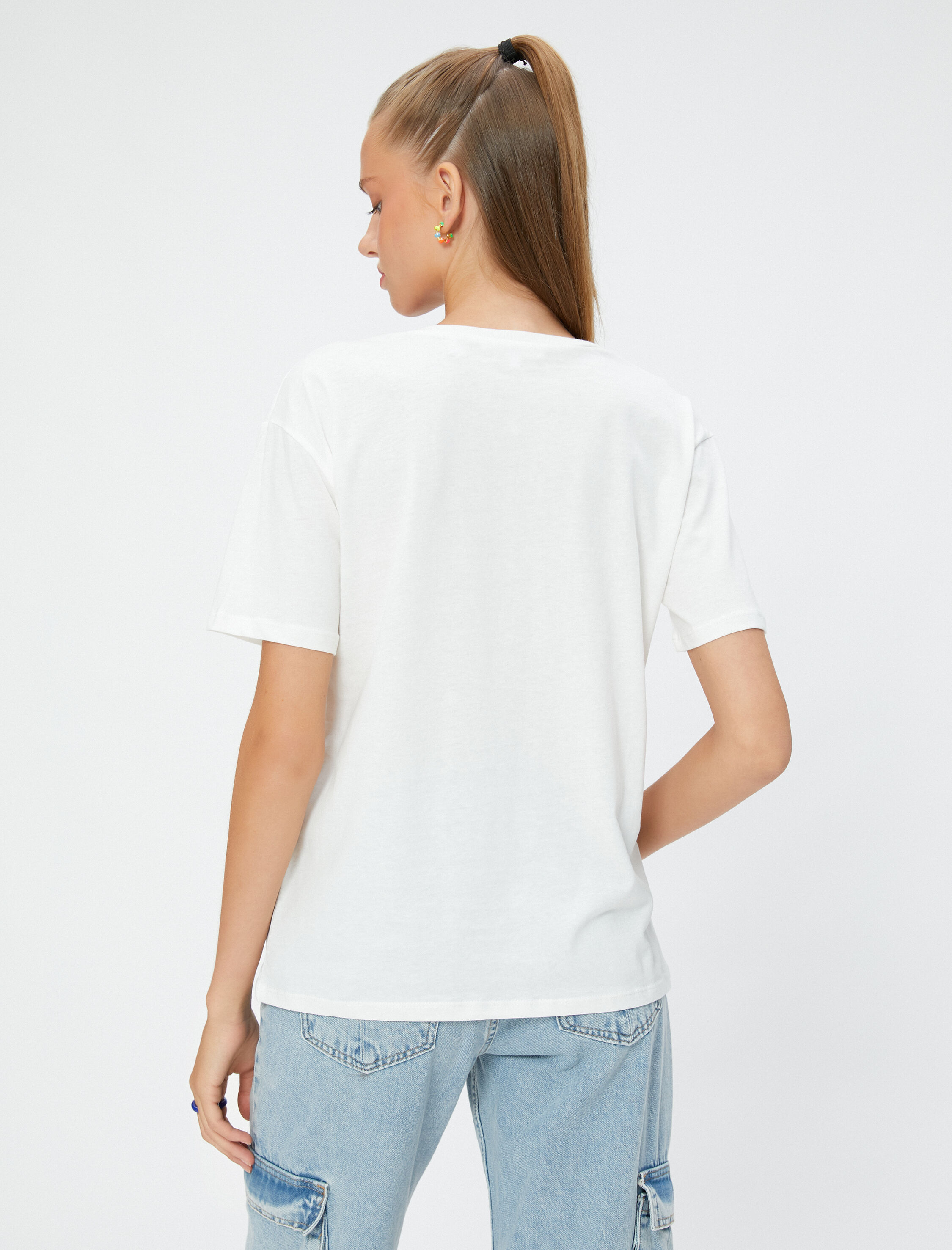   Kolej Tişört Baskılı Bisiklet Yaka Kısa Kollu Pamuklu