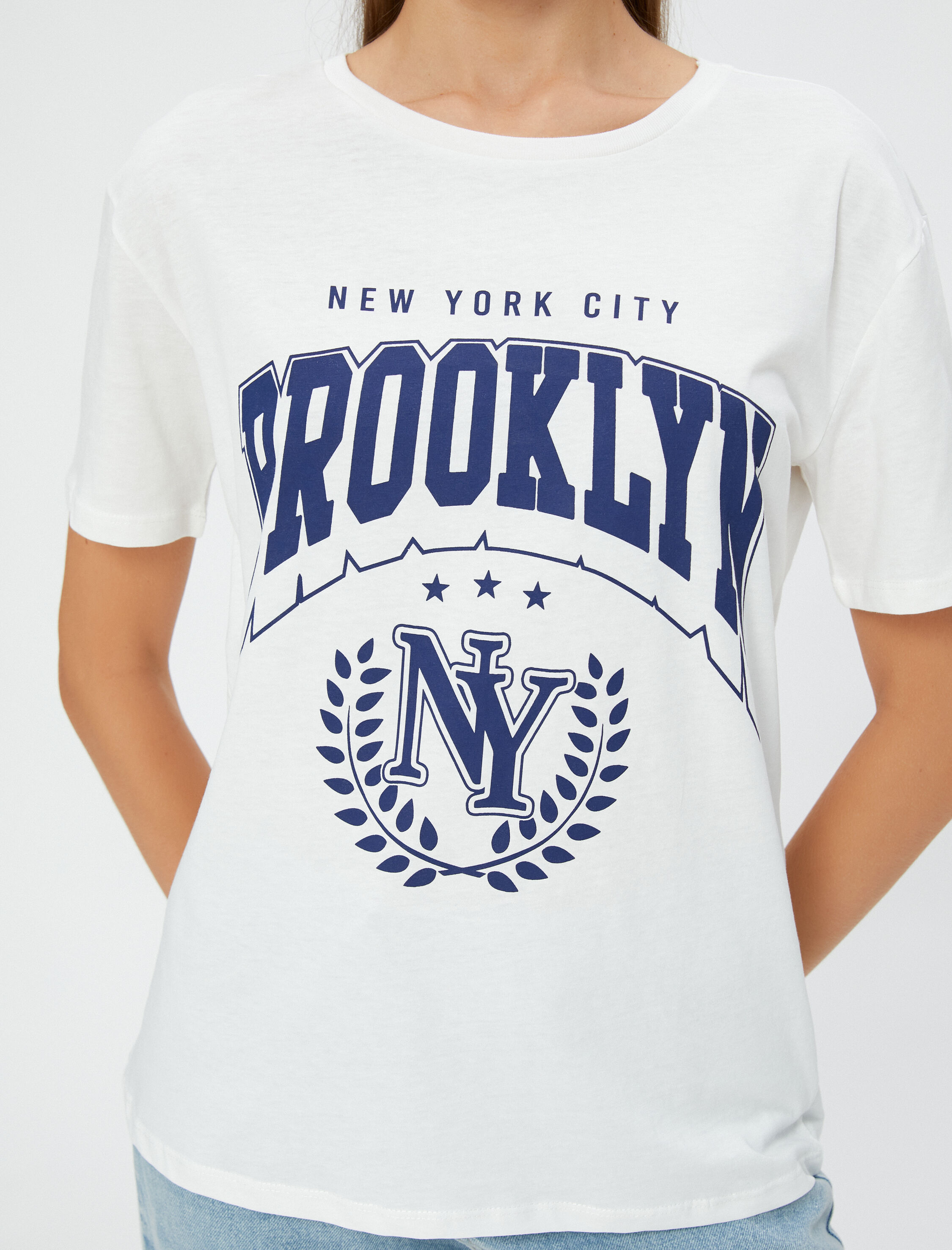   Kolej Tişört Baskılı Bisiklet Yaka Kısa Kollu Pamuklu