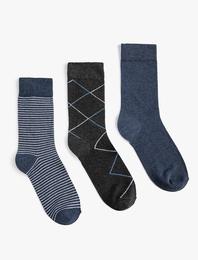 3'lü Soket Çorap Seti Çok Renkli Geometrik Desenli