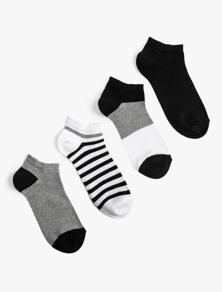 Erkek Çizgili 4'lü Patik Çorap Seti Çok Renkli
