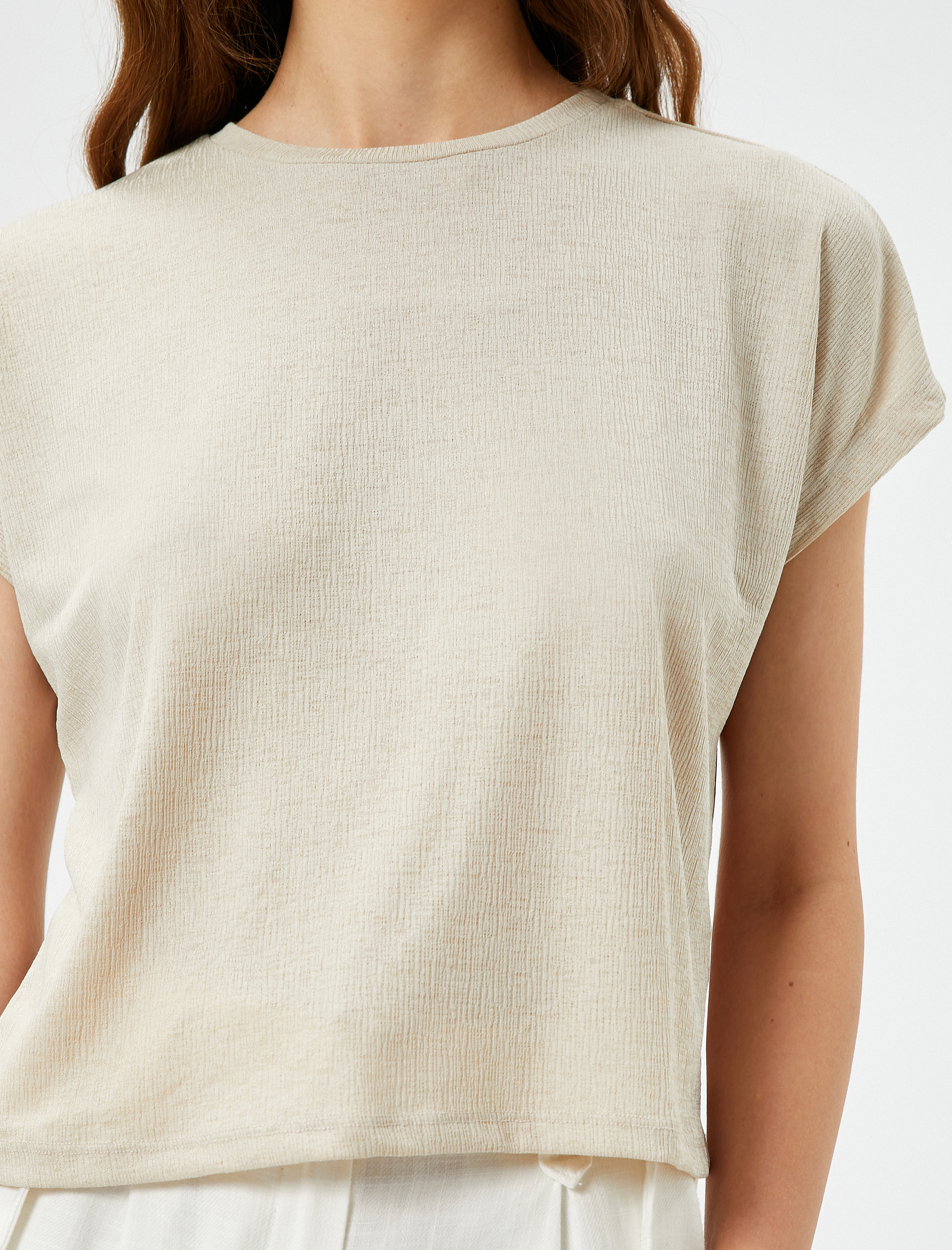   Crop Tişört Yarasa Kol Bisiklet Yaka