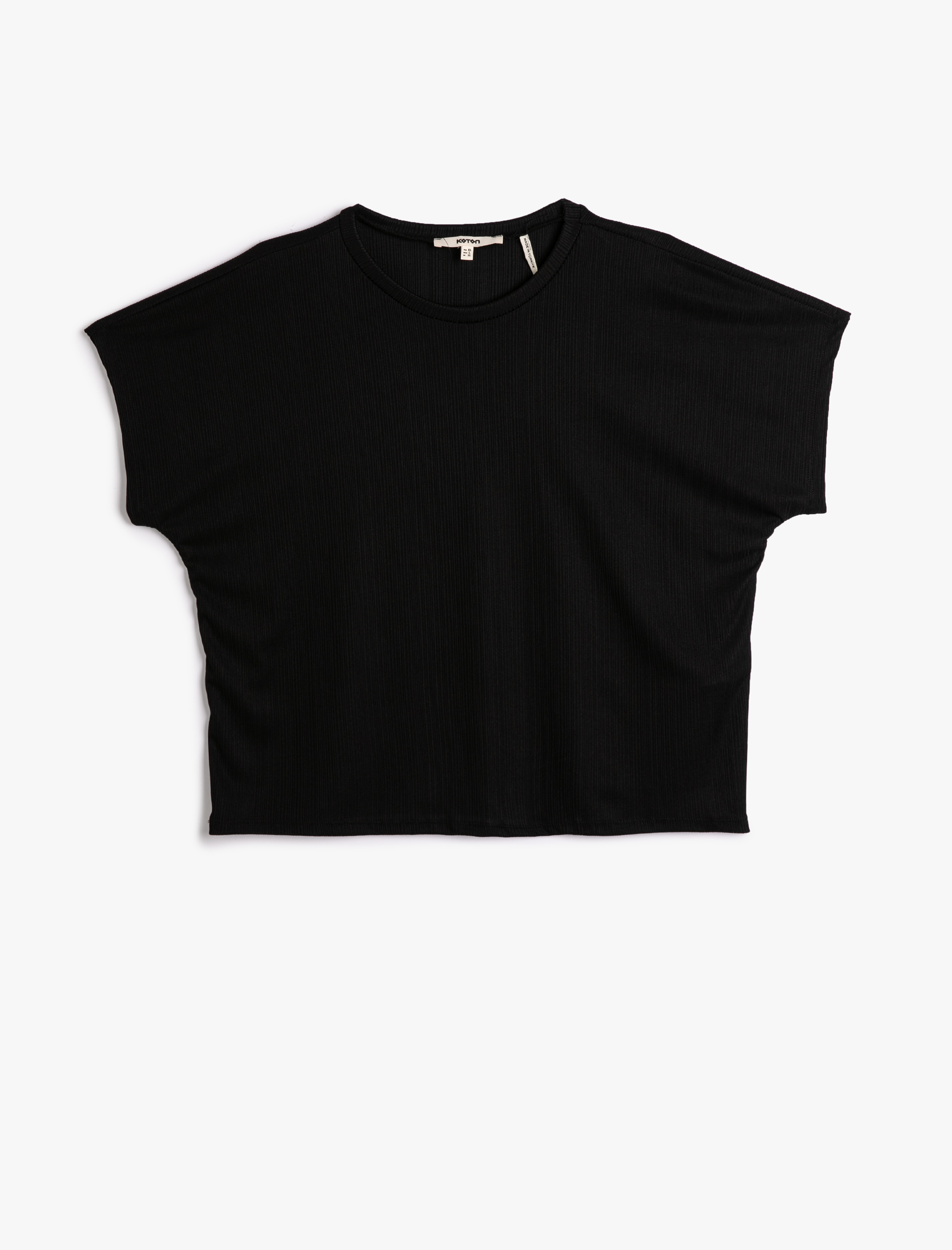   Crop Tişört Yarasa Kol Bisiklet Yaka