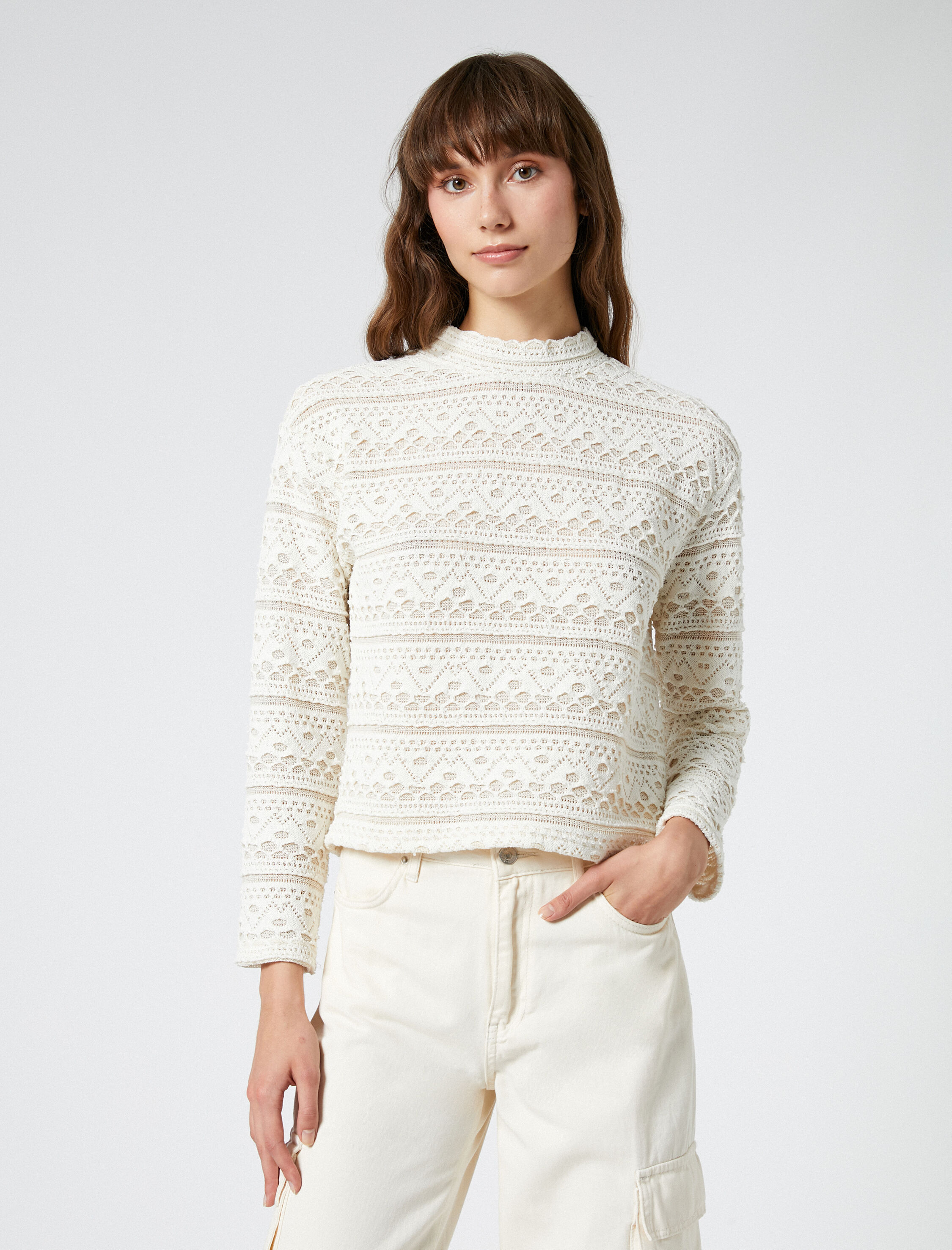   Ajurlu Kazak Dik Yaka Uzun Kollu