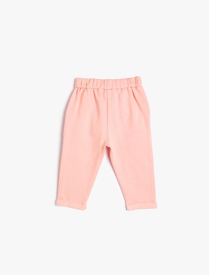 Kız Bebek Eşofman Altı Basic Şardonlu Fırfır Detaylı Cepli Pamuklu