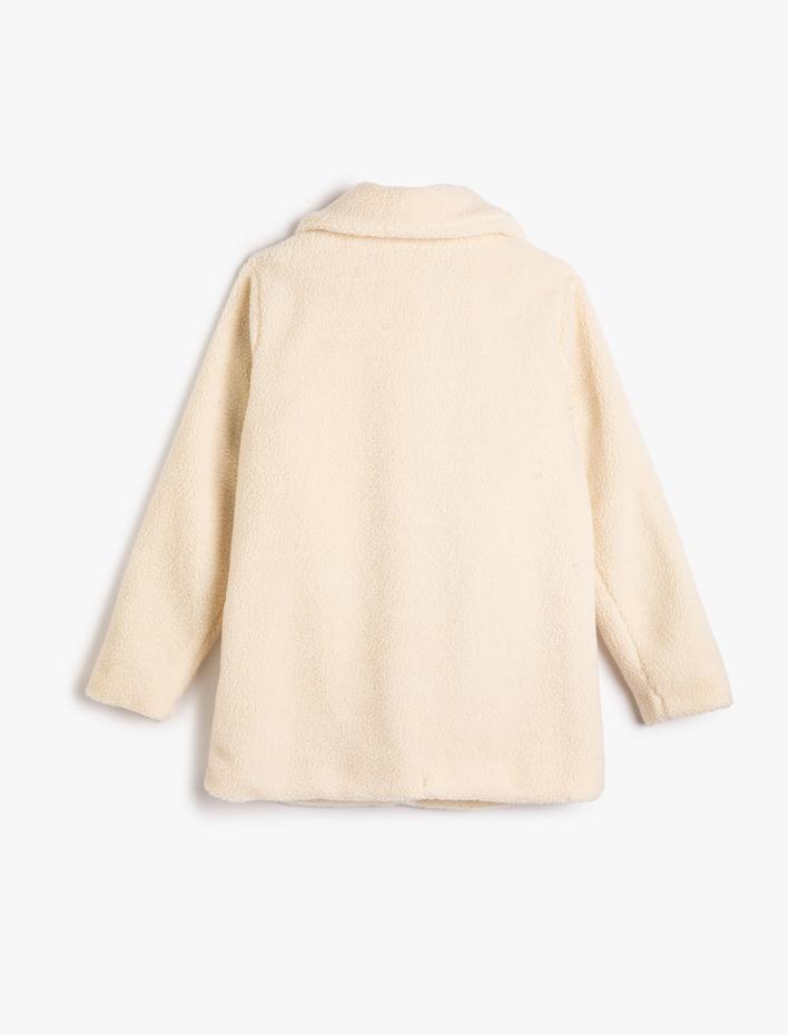 Kız Çocuk Peluş Mont Düğmeli Bebe Yaka Cep Detaylı